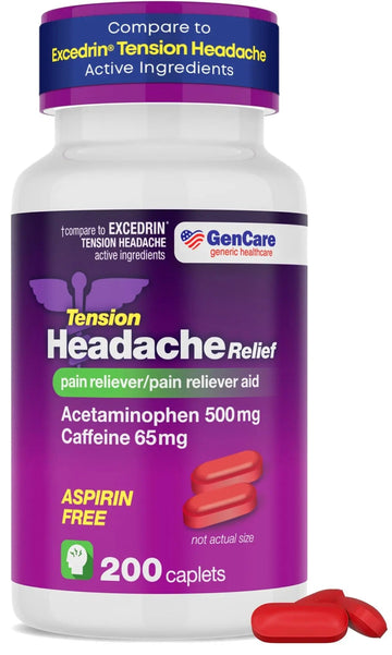 GenCare - Tension Headache Relief Pain Reliever with Acetaminophen 500 mg & Caffeine 65 mg (200 Caplets) Best Value Bulk Extra Strength for Head, Migraine, Joint Pain & Body Ache Relief Medicine GenCare buy supplements canada