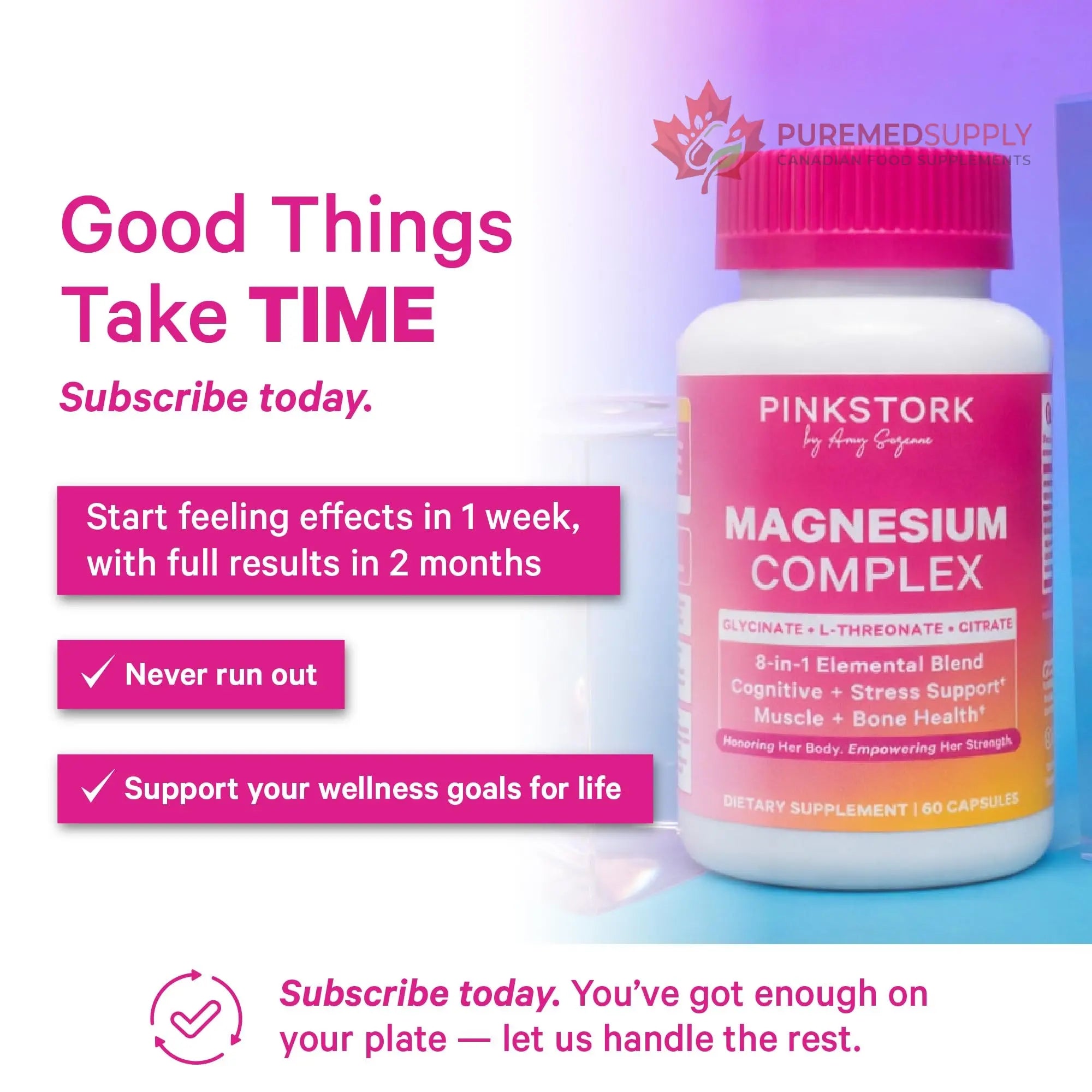 Pink Stork Magnesium Complex for Women - 8 Forms Including Glycinate, Malate, Citrate & L-Threonate - Stress, Sleep, Muscle & Hormone Support - 400 mg Elemental Magnesium - 60 Vegan Capsules Pink Stork buy supplements canada