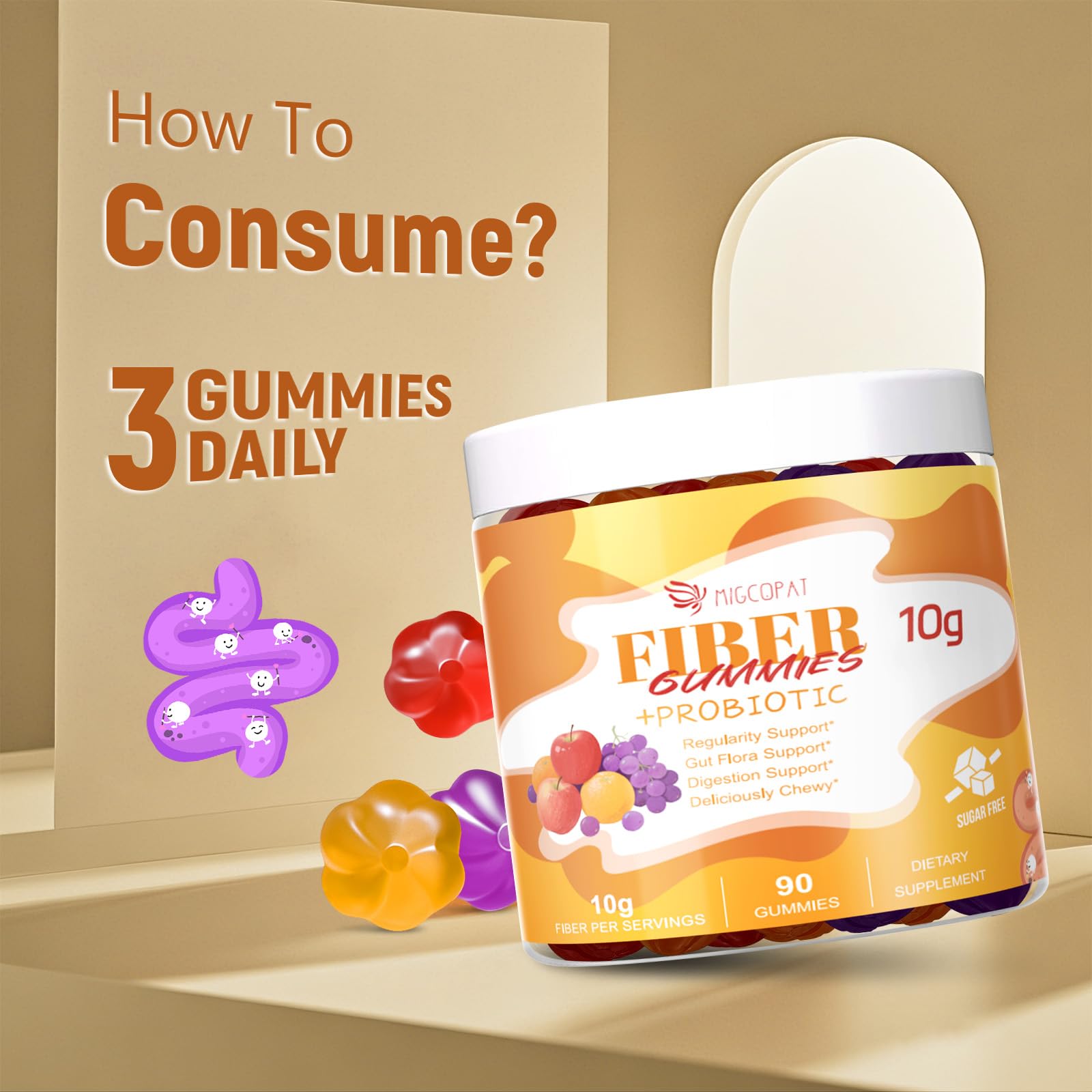 Migcopat 10G Fiber Gummies with Probiotics, Fiber Supplement with 30 Billion CFU Probiotics Blend, ACV, Vitamin C, Inulin - Support Digestive Health - No Sugar Added - Fruit Flavored - 90 Count Migcopat buy supplements canada