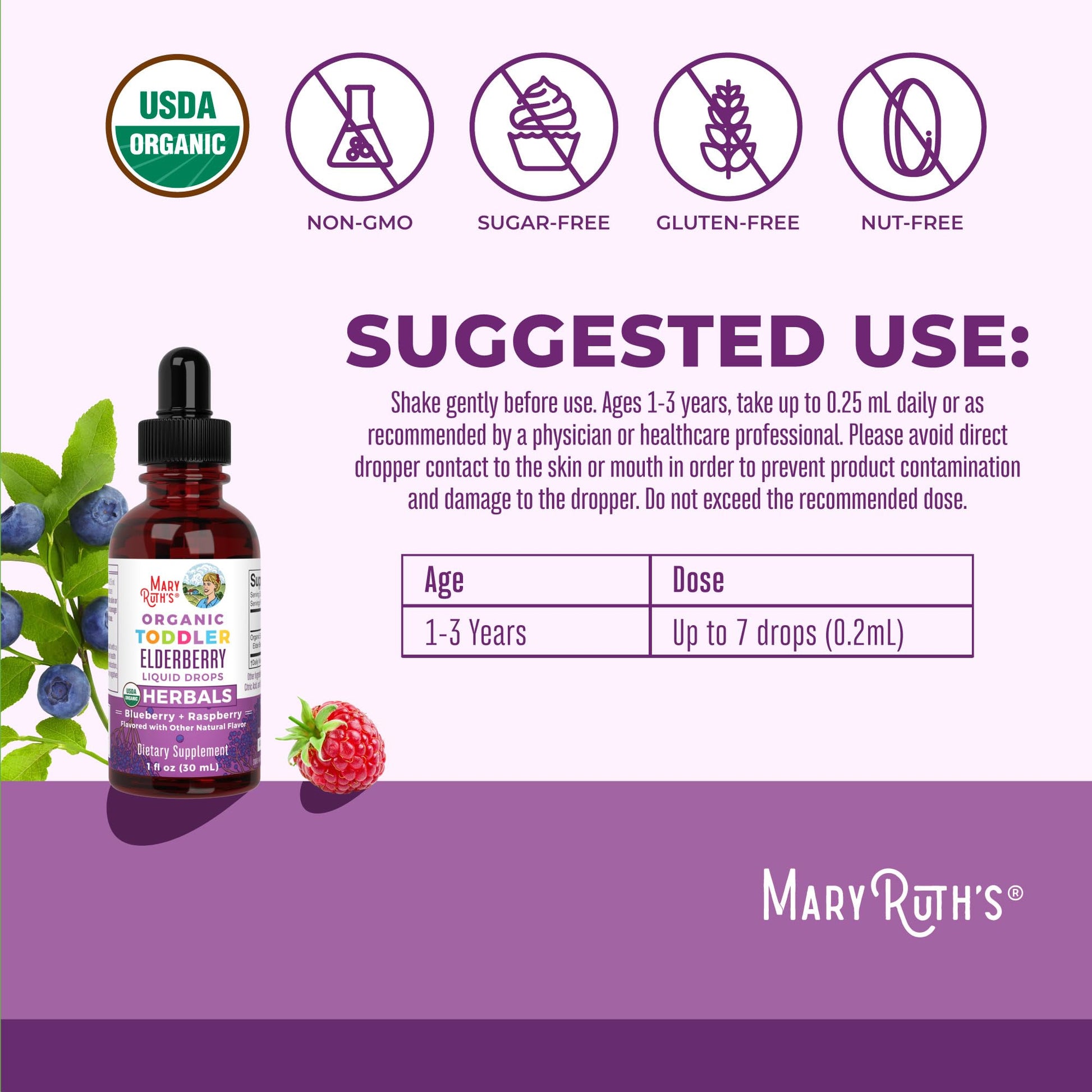 MaryRuth Organics Toddler Elderberry Syrup, USDA Organic Elderberry, Sugar Free Kids Immune Support Supplement for Ages 1-3 Years, Clean Label Project Verified®, Vegan, Non-GMO, Gluten Free, 1 Fl Oz MARYRUTH'S buy supplements canada