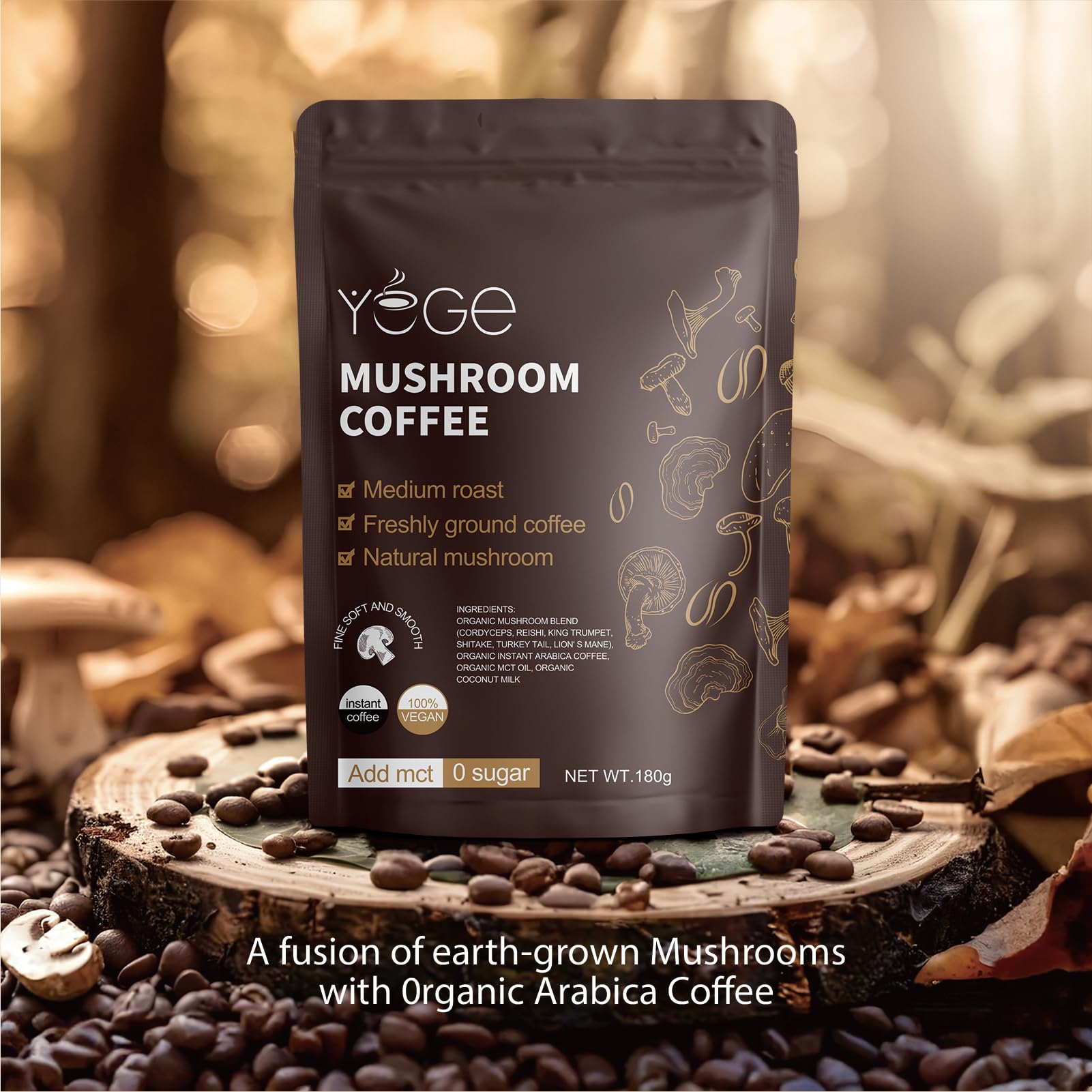 Mushroom Coffee, Instant Mushroom Coffee with Cordyceps, Reishi, King Trumpet, Shiitake, Turkey Tail, Lions Mane for Energy YEGE buy supplements canada
