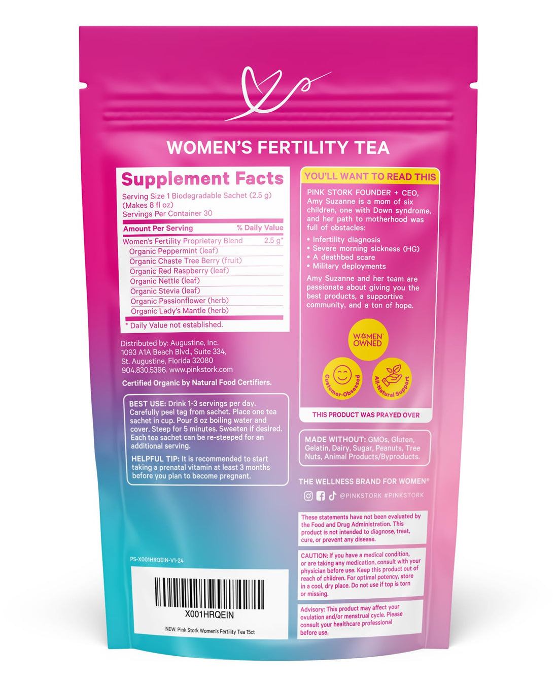 Pink Stork Organic Fertility Tea for Women | Fertility Supplements for Women with Chaste Tree Berry (Vitex) + Red Raspberry Leaf | Hormone Balance Herbal Tea for Conception Support | USDA Organic, Caffeine Free - Sweet Mint, 15 Sachets Pink Stork buy supplements canada