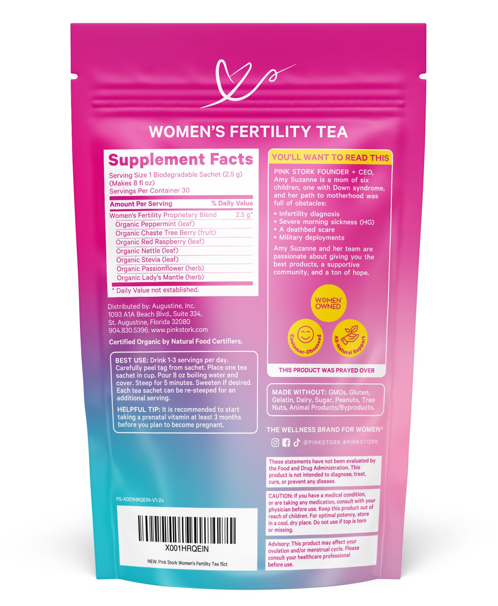 Pink Stork Organic Fertility Tea for Women | Fertility Supplements for Women with Chaste Tree Berry (Vitex) + Red Raspberry Leaf | Hormone Balance Herbal Tea for Conception Support | USDA Organic, Caffeine Free - Sweet Mint, 15 Sachets Pink Stork buy supplements canada