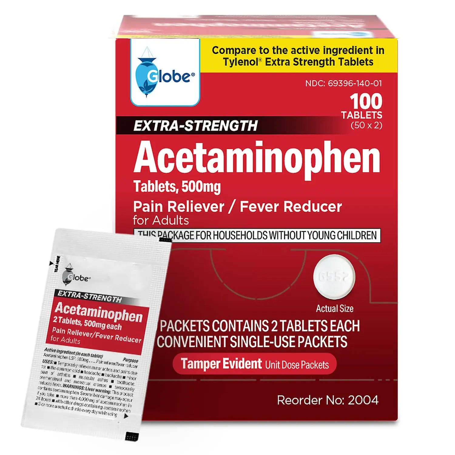 Globe Extra Strength Acetaminophen Tablets 500 mg, Pain Reliever and Fever Reducer, Gentle on Stomach, for Arthritis Pain, Backache Pain and More, 50 Packets of 2 Tablets Each, 100 Count Globe buy supplements canada