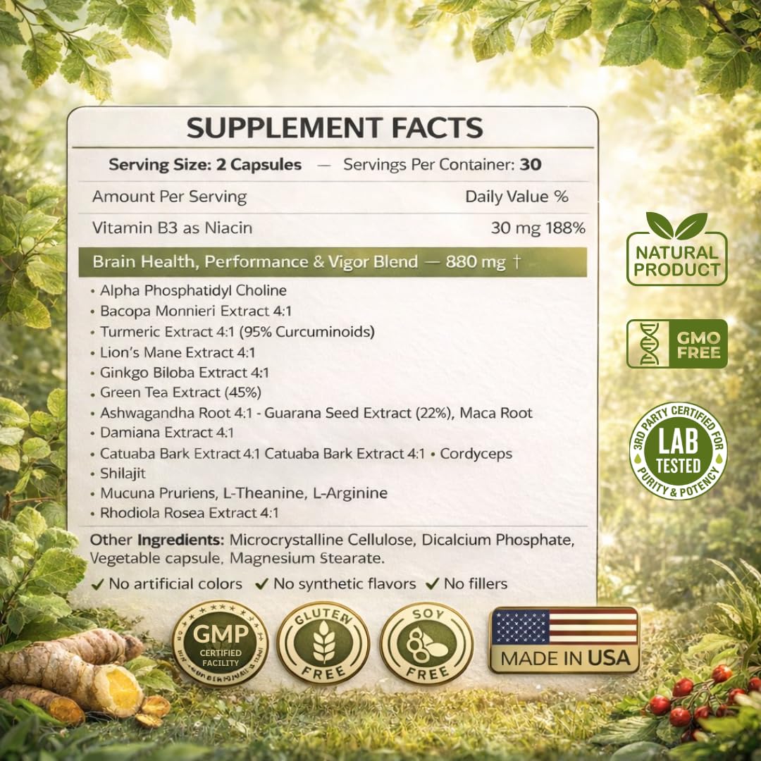 Brain Supplements for Memory & Focus - Nootropic Brain Health - Cognitive Performance, Clarity, Energy, Mental Vigor, Shilajit - Alpha Choline, Lion's Mane, Bacopa, 18 Premium Ingredients SCIENCE FORCE buy supplements canada