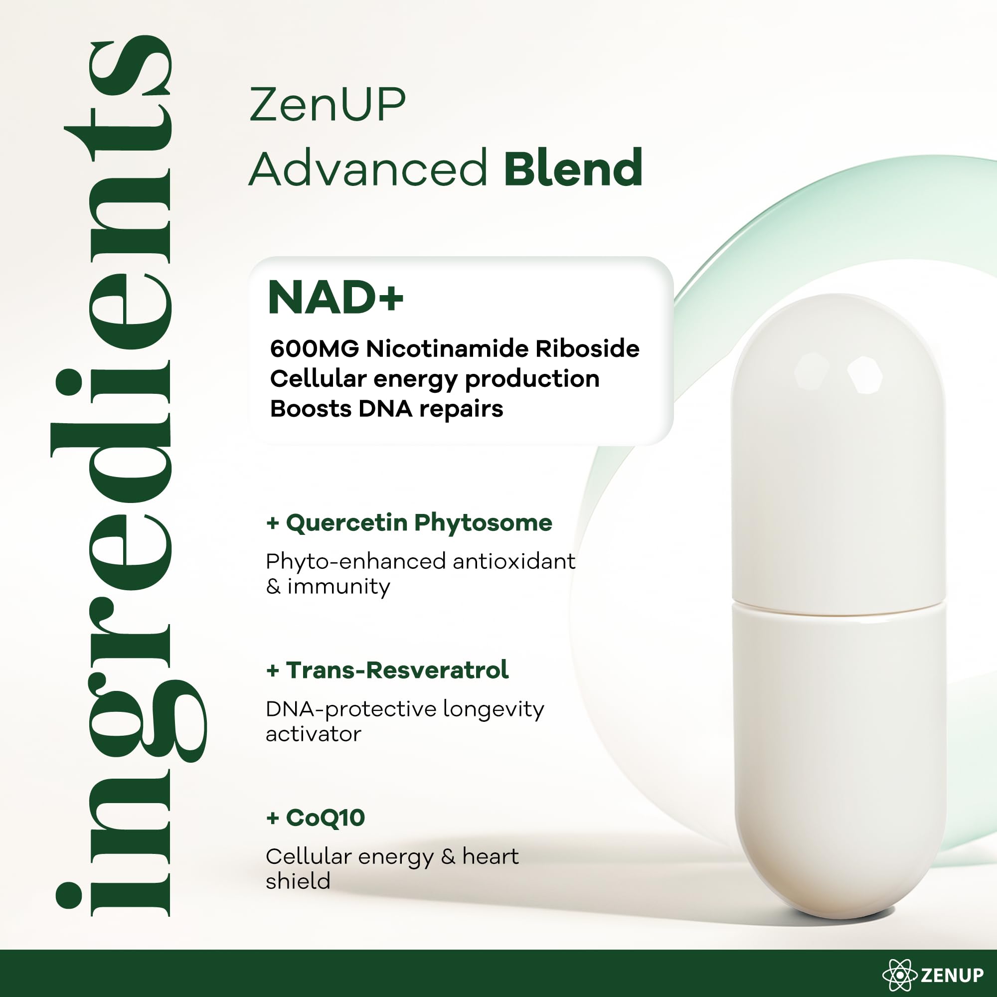 ZenUP NAD+ Supplement | 1100mg Liposomal Nicotinamide Riboside with Resveratrol & Quercetin | Anti-Aging, Cellular Energy, Mental Focus | 120 Caps ZenUP buy supplements canada