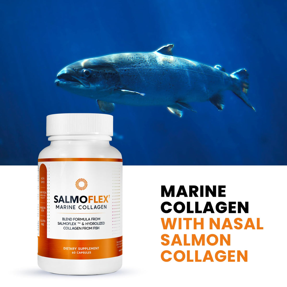 VITASEI Salmoflex Marine Collagen Peptides Pills W/Hyaluronic Acid, Vitamin C, D, E | Salmon Supplements - Hair, Skin, Nails | Multivitamin for Women & Men | Knee, Joint Relief - 60 Capsules VITASEI buy supplements canada