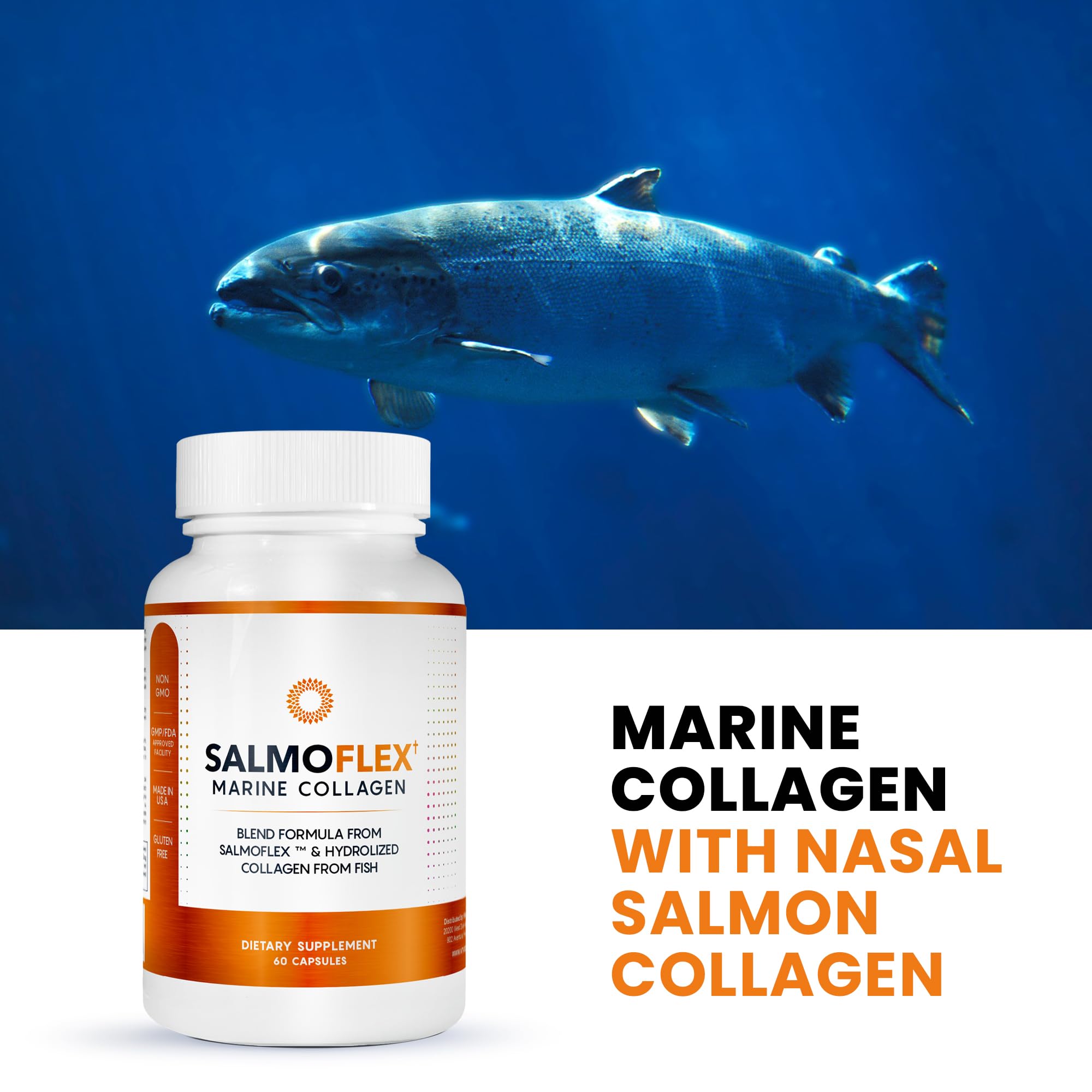 VITASEI Salmoflex Marine Collagen Peptides Pills W/Hyaluronic Acid, Vitamin C, D, E | Salmon Supplements - Hair, Skin, Nails | Multivitamin for Women & Men | Knee, Joint Relief - 60 Capsules VITASEI buy supplements canada