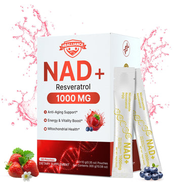 Healliance NAD+ Liquid Supplement 1000mg - Features Nicotinamide Riboside Resveratrol with PQQ for Targeted Healthy Aging and Cellular Energy Support, 30 Packets for Women and Men Healliance buy supplements canada