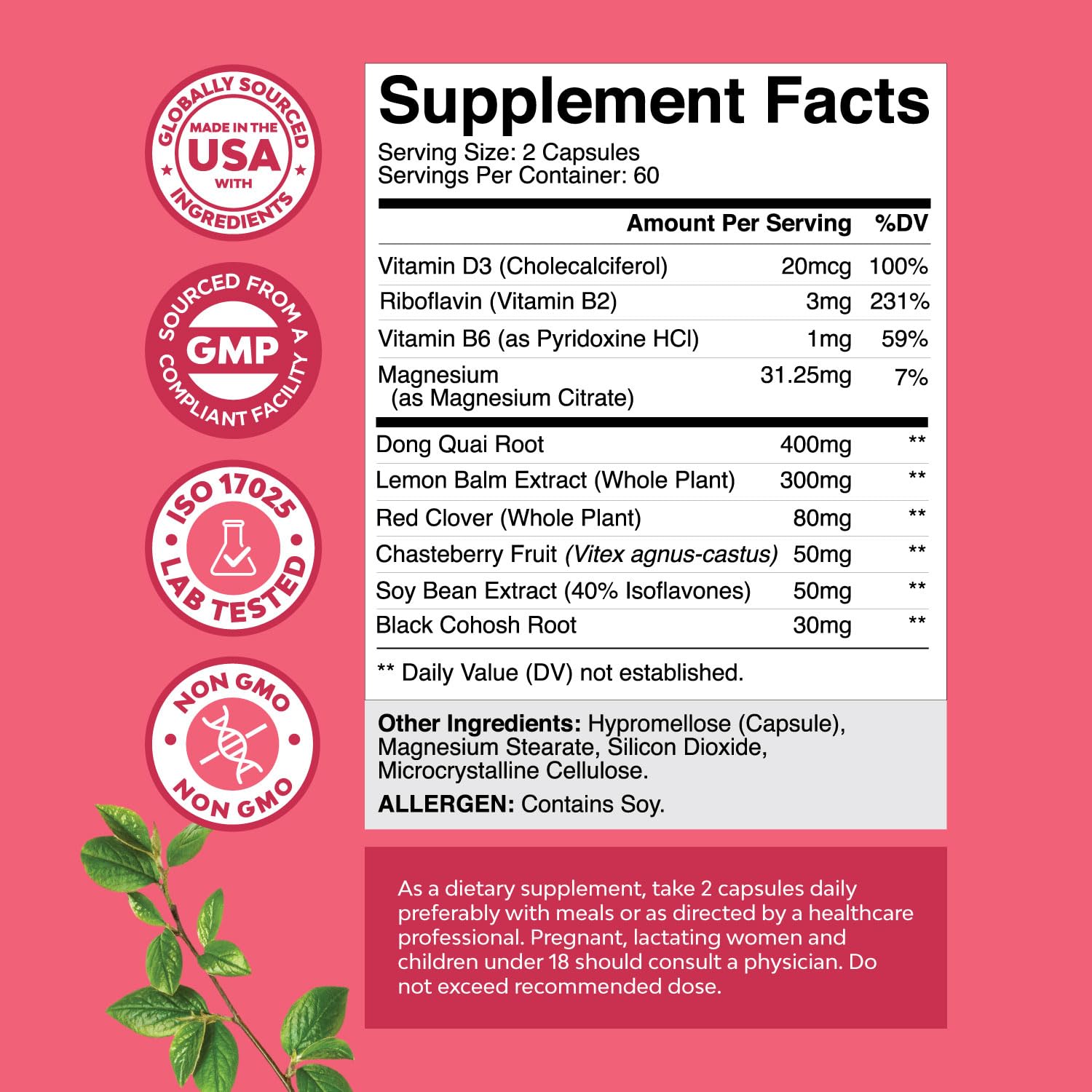 Complete Herbal Menopause Supplement for Women - Female Hormone Balance Capsules for Night Sweats Hot Flashes & Mood Swings with Dong Quai, Chaste Berry & Black Cohosh Root - 120 Count Pack Natures Craft buy supplements canada