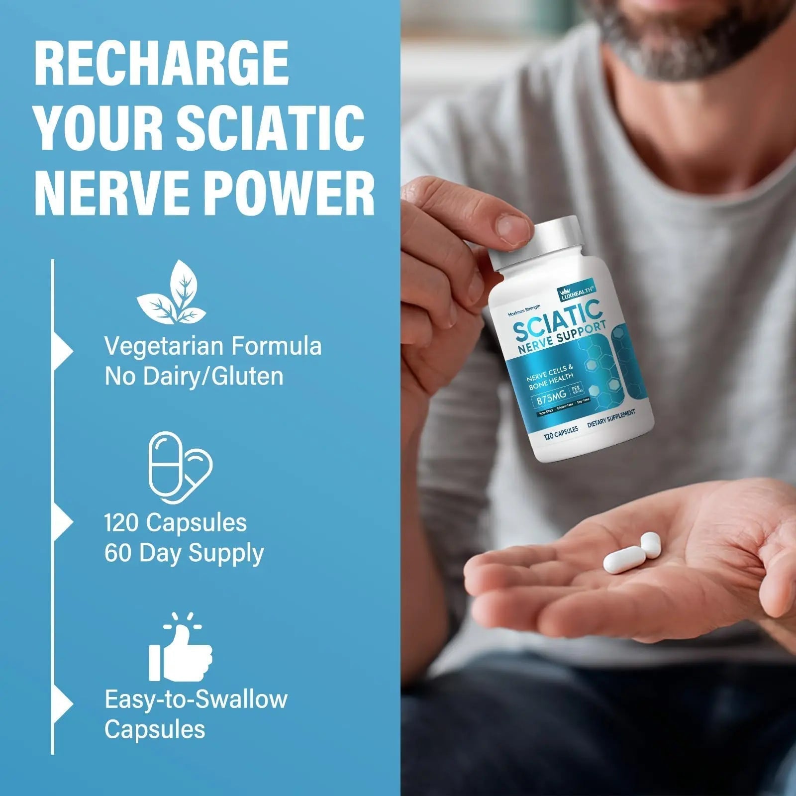 Sciatic Nerve Support Supplement, 120 Capsules Nerve Savior for Neuropathy, Premium Formula with Natural Botanical & Vitamin Complex Vivaherbal buy supplements canada