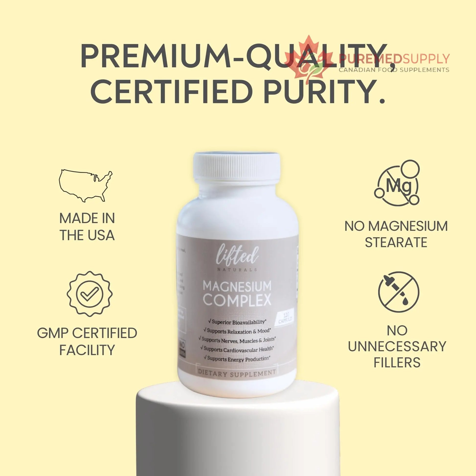 Magnesium Complex - Lifted Naturals Magnesium Supplement w/Bisglycinate, Malate, Taurate - 120 Capsules - Bioavailable Magnesium Formula for Mood, Sleep, Energy Support* Lifted Naturals buy supplements canada