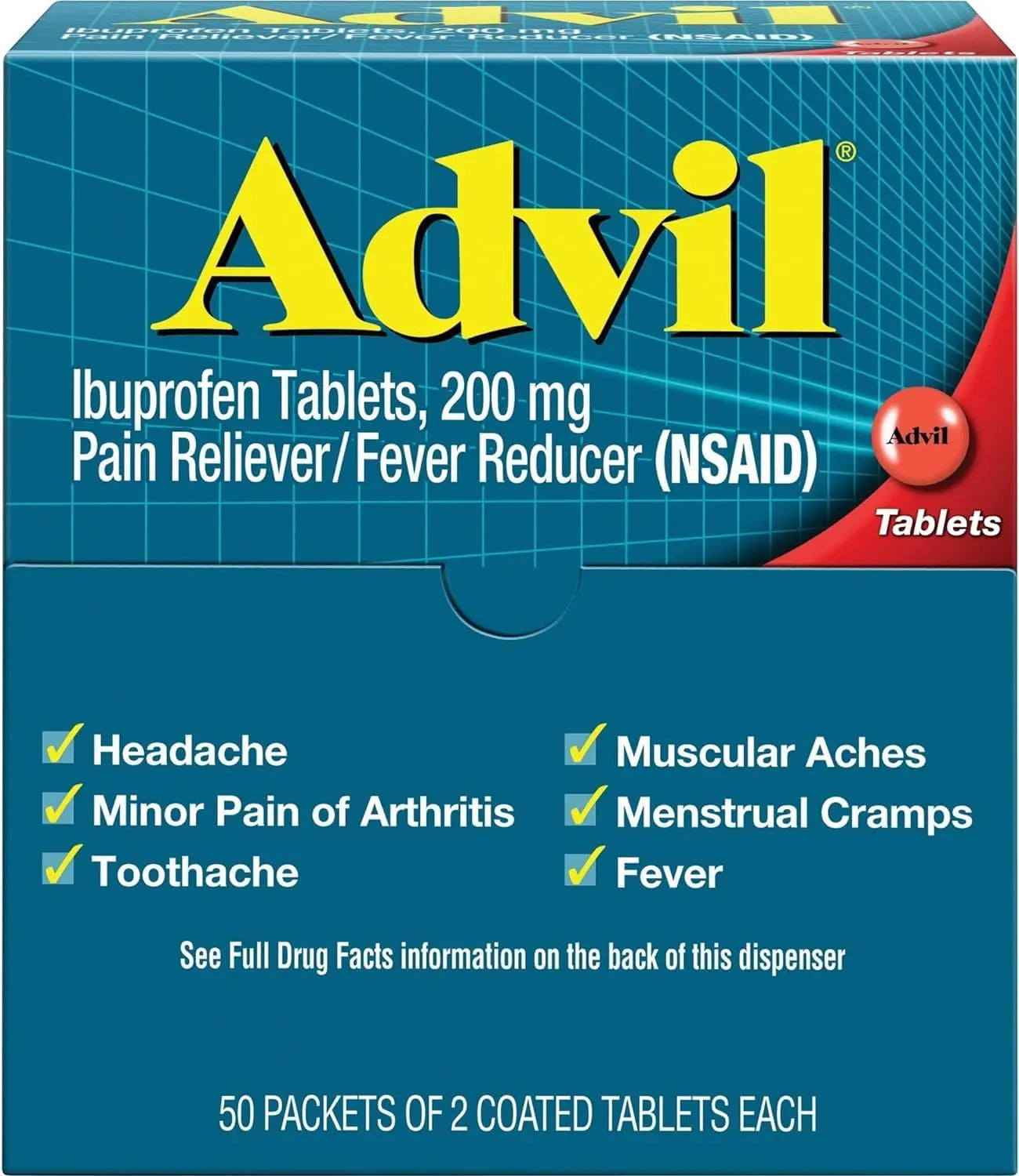 Advil Ibuprofen, 200mg (50 Packets of 2 Coated Tablets) 50 ea (Pack of 3) Advil buy supplements canada