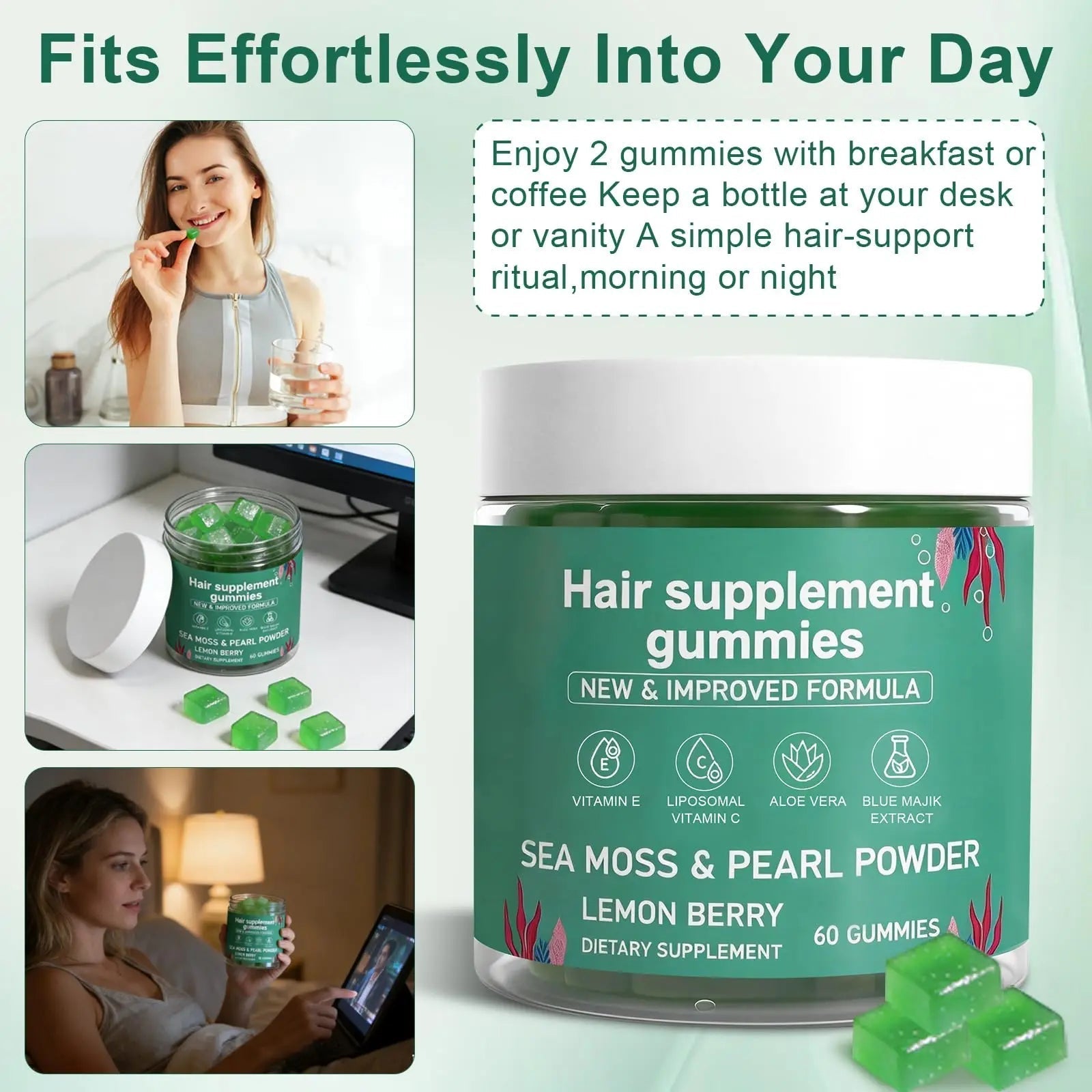 YATIME Hair Loss Gummies,Sea Moss Gummies with Vitamin C, Vitamin E, Aloe Vera, Pearl Powder Support Faster Hair Growth YATIME buy supplements canada