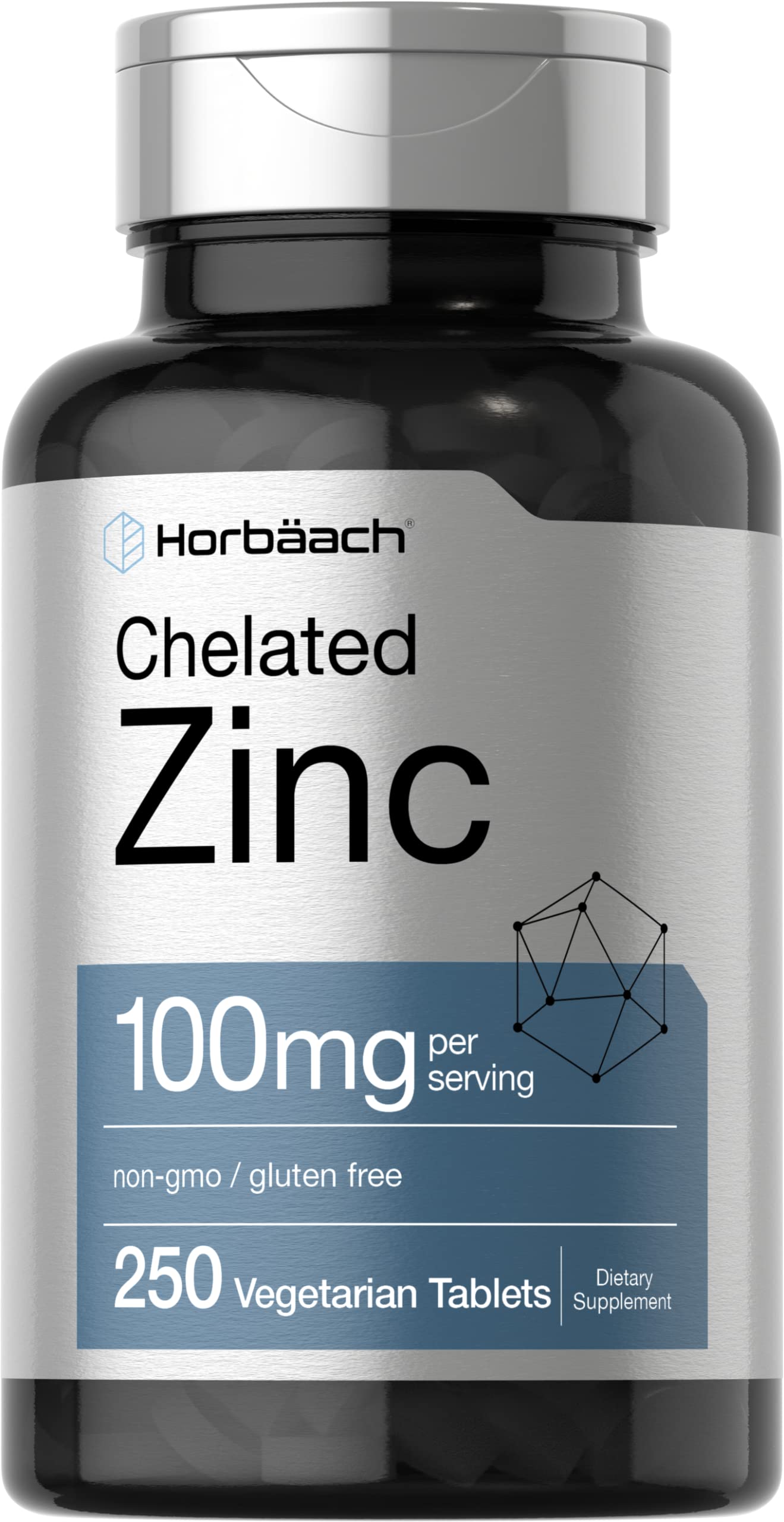 Horbäach Chelated Zinc Supplement 100mg | 250 Tablets | High Potency & Superior Absorption | Vegetarian, Non-GMO, Gluten Free Horbäach buy supplements canada