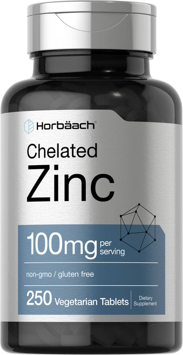 Horbäach Chelated Zinc Supplement 100mg | 250 Tablets | High Potency & Superior Absorption | Vegetarian, Non-GMO, Gluten Free Horbäach buy supplements canada