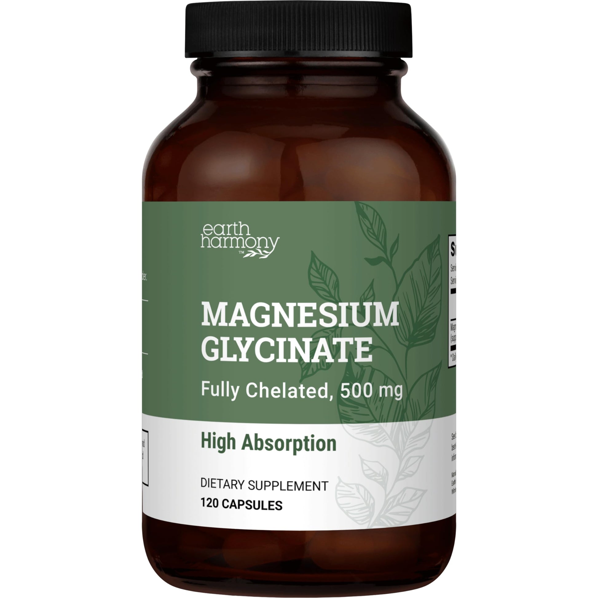 Pure Magnesium Glycinate 500mg - Chelated Magnesium Supplement, High Absorption Capsules for Sleep, Glicinato De Magnesio with Organic MCT Powder (120 Capsules) Earth Harmony Naturals buy supplements canada