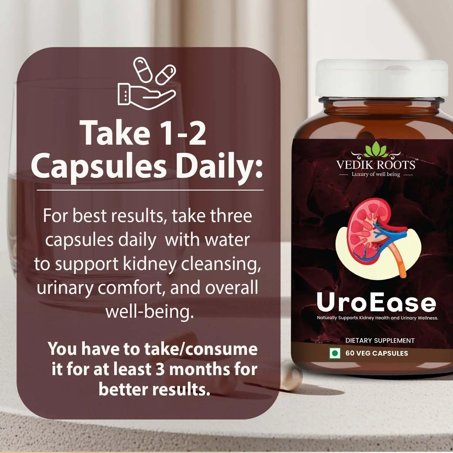 VEDIKROOTS UroEase | Ayurvedic Herbal Supplement for Kidney Health & Uric Acid Levels | Supports Urinary Tract Health | 60 Veg Capsules VEDIKROOTS buy supplements canada