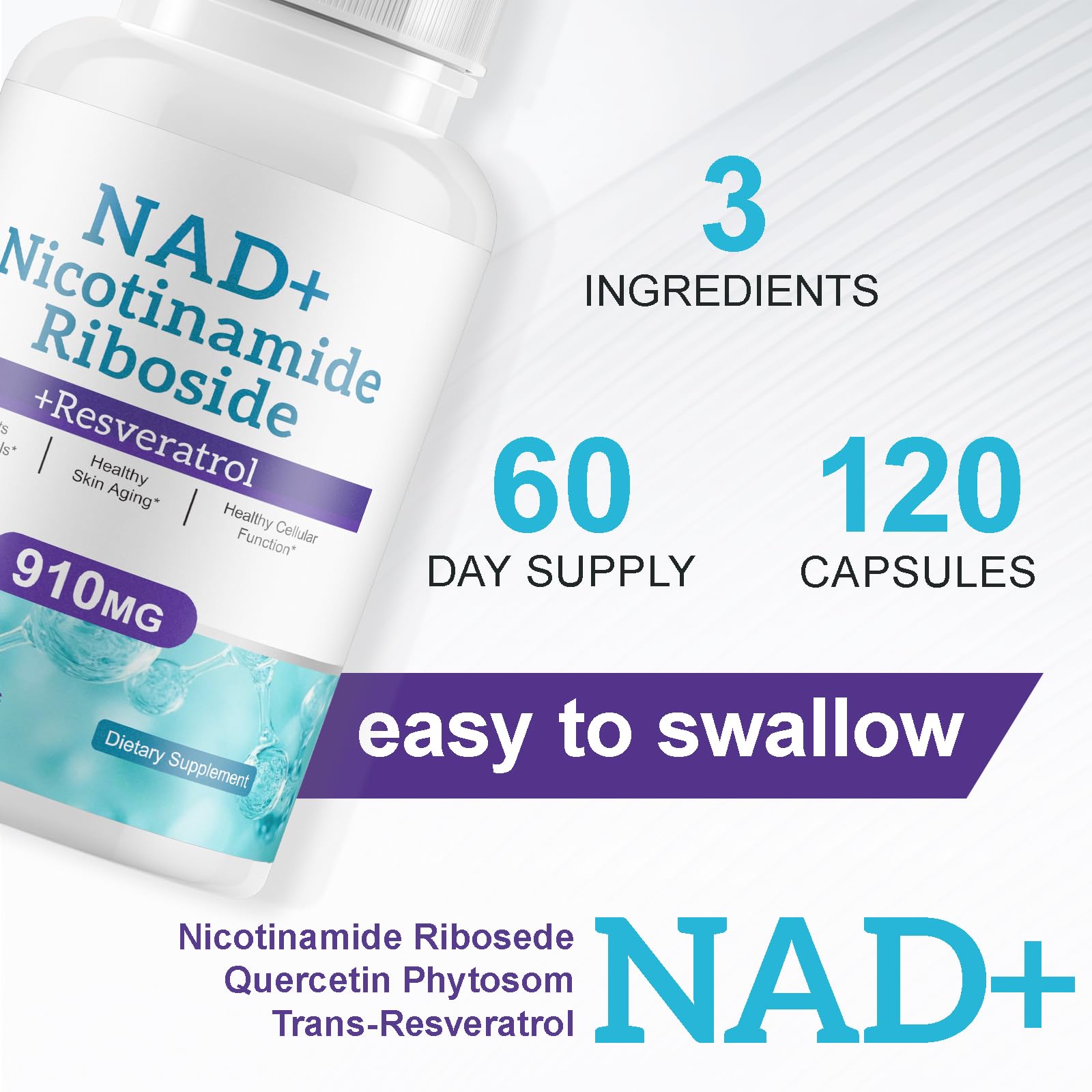 NAD+ Supplement Alternative - Liposomal Nicotinamide Riboside - Resveratrol & Quercetin - High Purity NAD Supplements for Anti-Aging, Focus, Energy 120 Capsules Ruduwu buy supplements canada