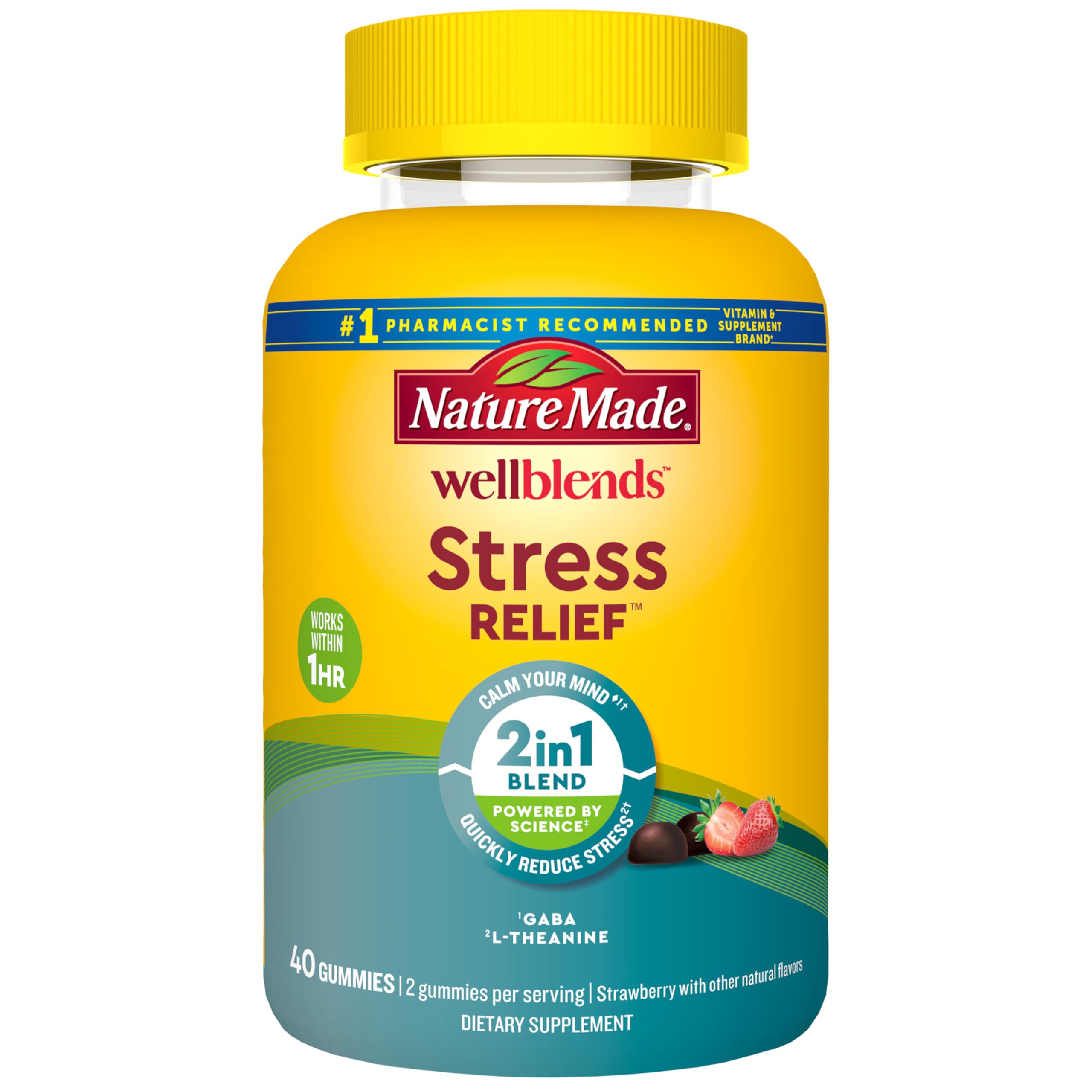 Nature Made Wellblends Stress Relief Gummies, L theanine 200mg to Help Reduce Stress, with GABA 100mg, Same Day Stress Support, 40 Strawberry Flavor Gummies Nature Made buy supplements canada