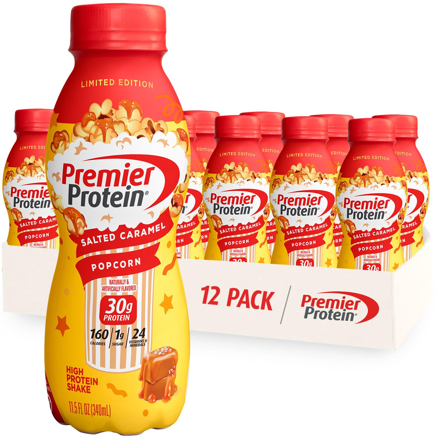 Premier Protein Shake Limited Edition Salted Caramel Popcorn, 30g 1g Sugar 24 Vitamins Premier Protein buy supplements canada