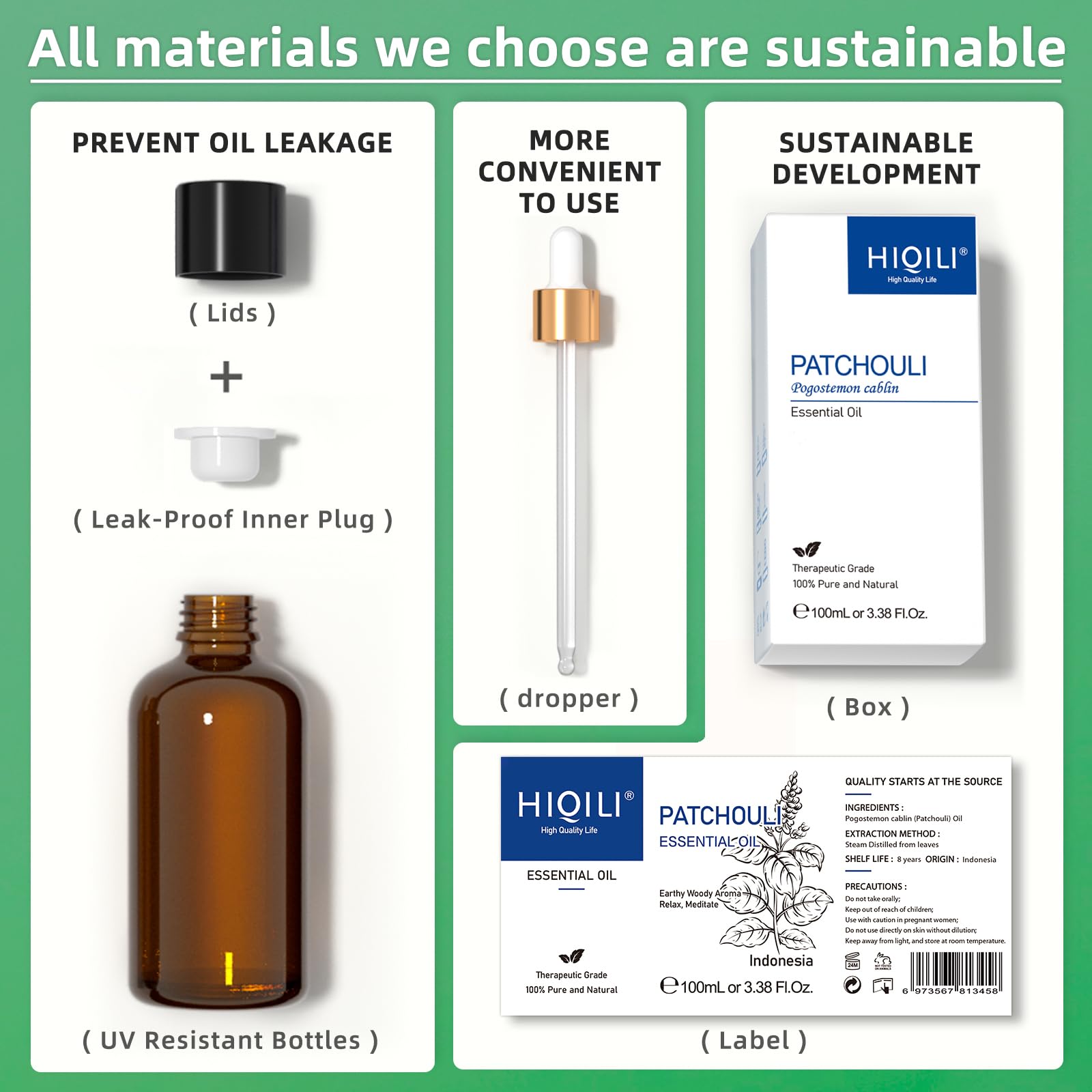 HIQILI Patchouli Essential Oil 100ML, Pure Natural, for Perfume Making, Diffuser and Skin HIQILI buy supplements canada