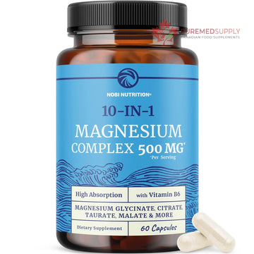 10 in 1 Magnesium Complex Supplement 500MG | Magnesium Citrate, Mag Glycinate, Malate & More | High Absorption Mag Complex with Vitamin B6 | Bone, Muscle & Heart Health Support | Non-GMO | 60 Ct. Nobi Nutrition buy supplements canada