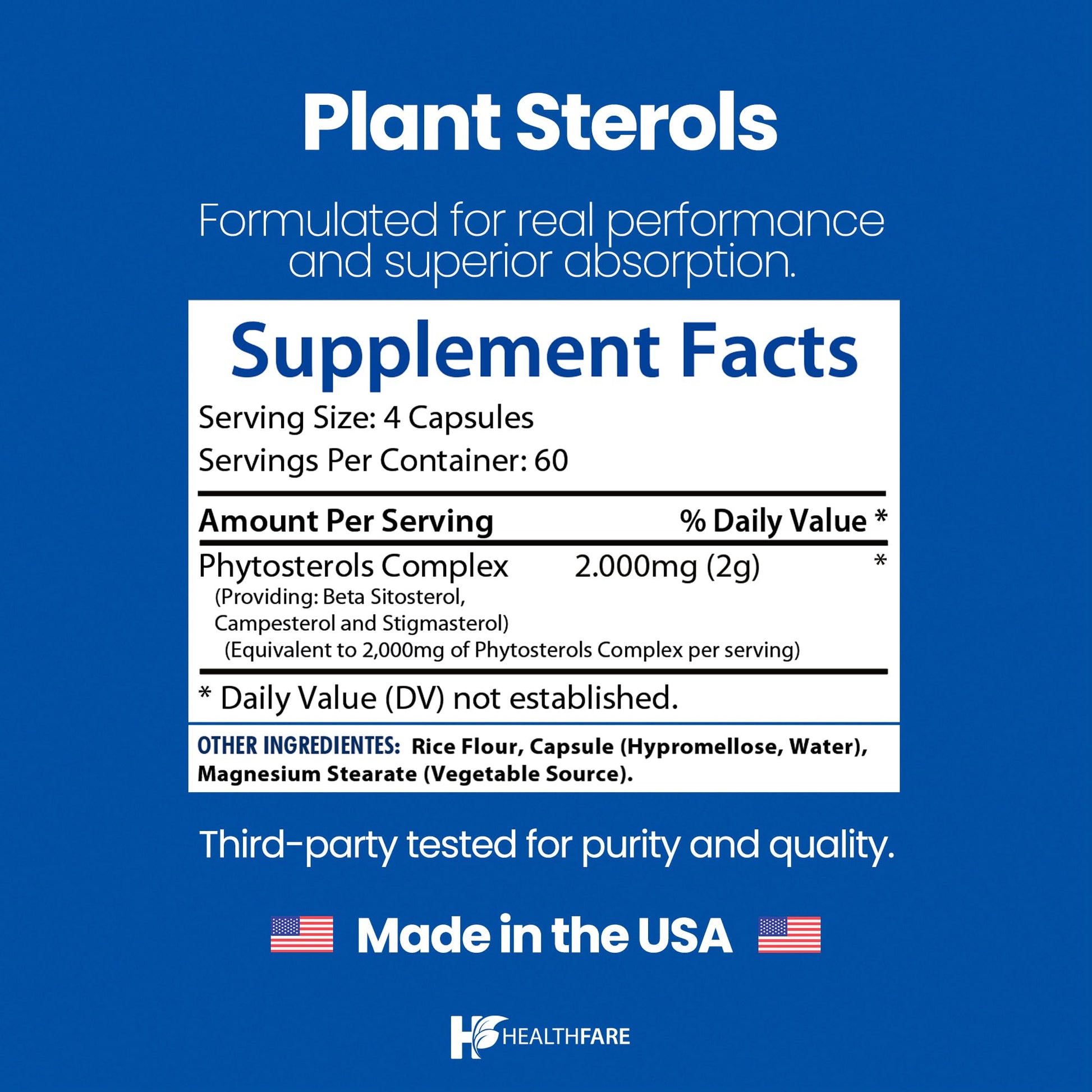 Healthfare Plant Sterols Capsules 2000mg | 240 Vegan Capsules | Beta Sitosterol & Phytosterol Complex | Plant-Based Supplement | Non-GMO & Gluten-Free | Made in the USA Healthfare buy supplements canada