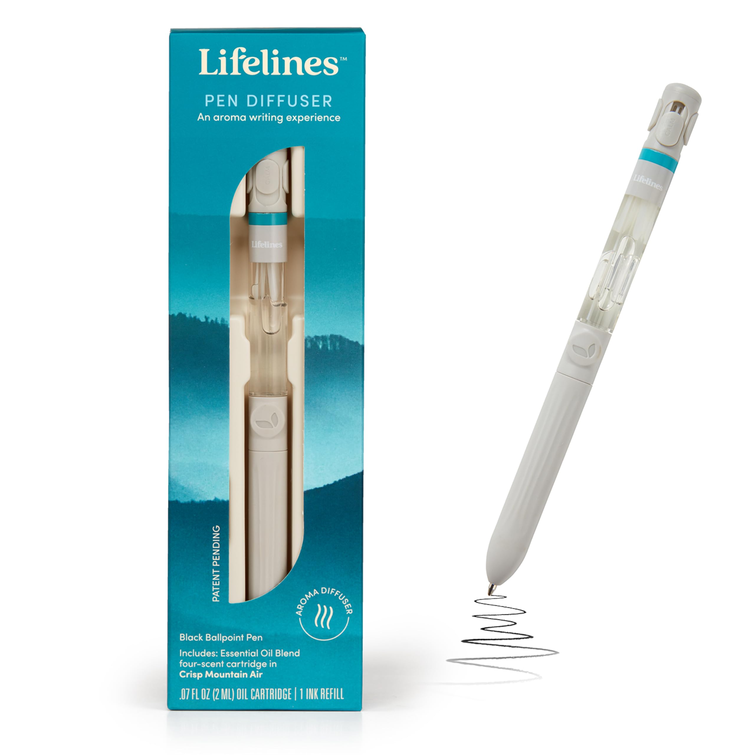 Pen Diffuser in Crisp Mountain Air Essential Oil Blends - Elegant 1.0mm Ballpoint Tip - Black Pen Lifelines buy supplements canada