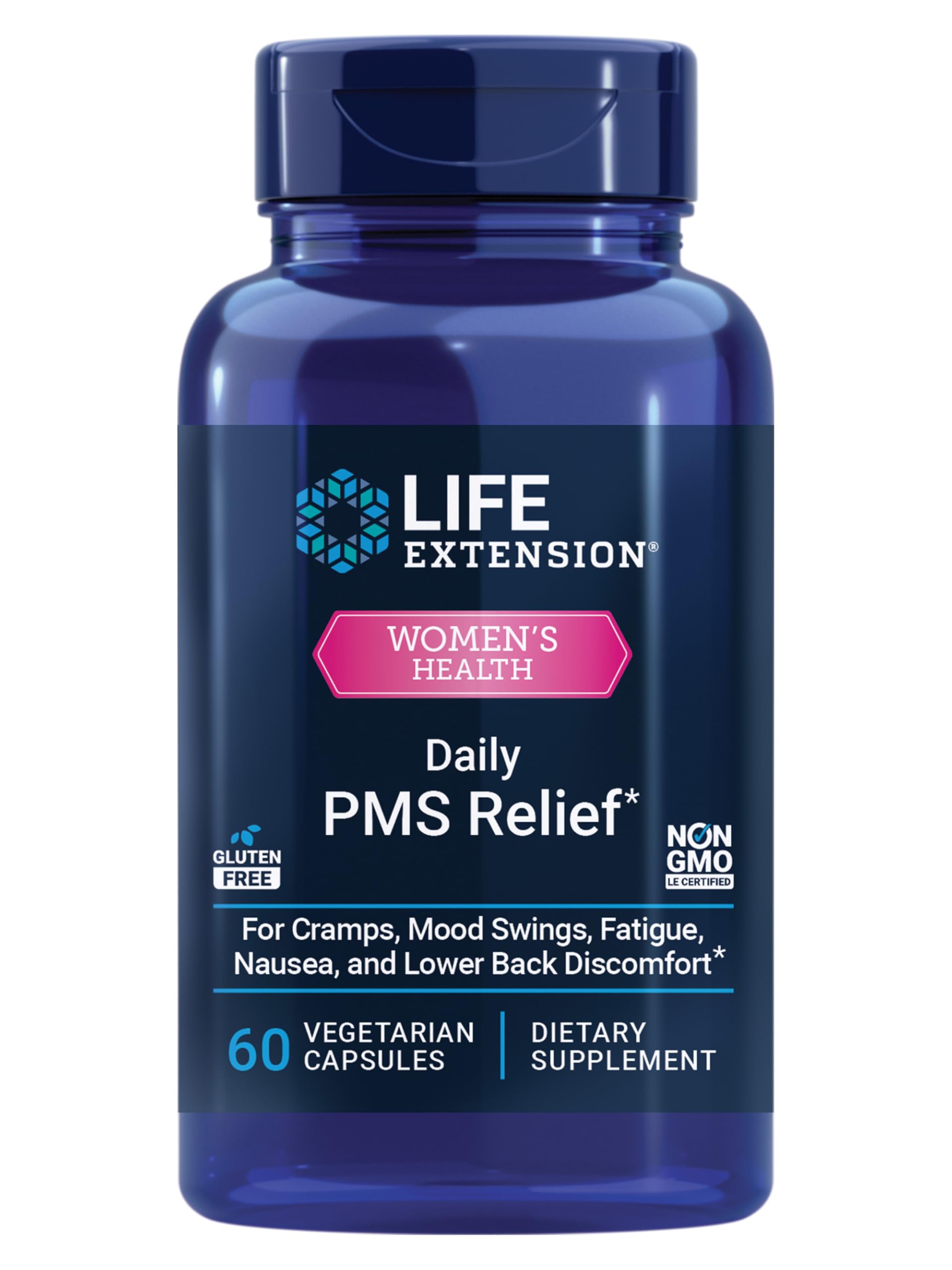 Life Extension Daily PMS Relief, Menstrual Comfort Supplement, PMS-Related Cramps, Lower Back discomfort, Mood, Ginger, Magnesium, B6, Gluten-Free, Non-GMO, 60 Capsules Life Extension buy supplements canada