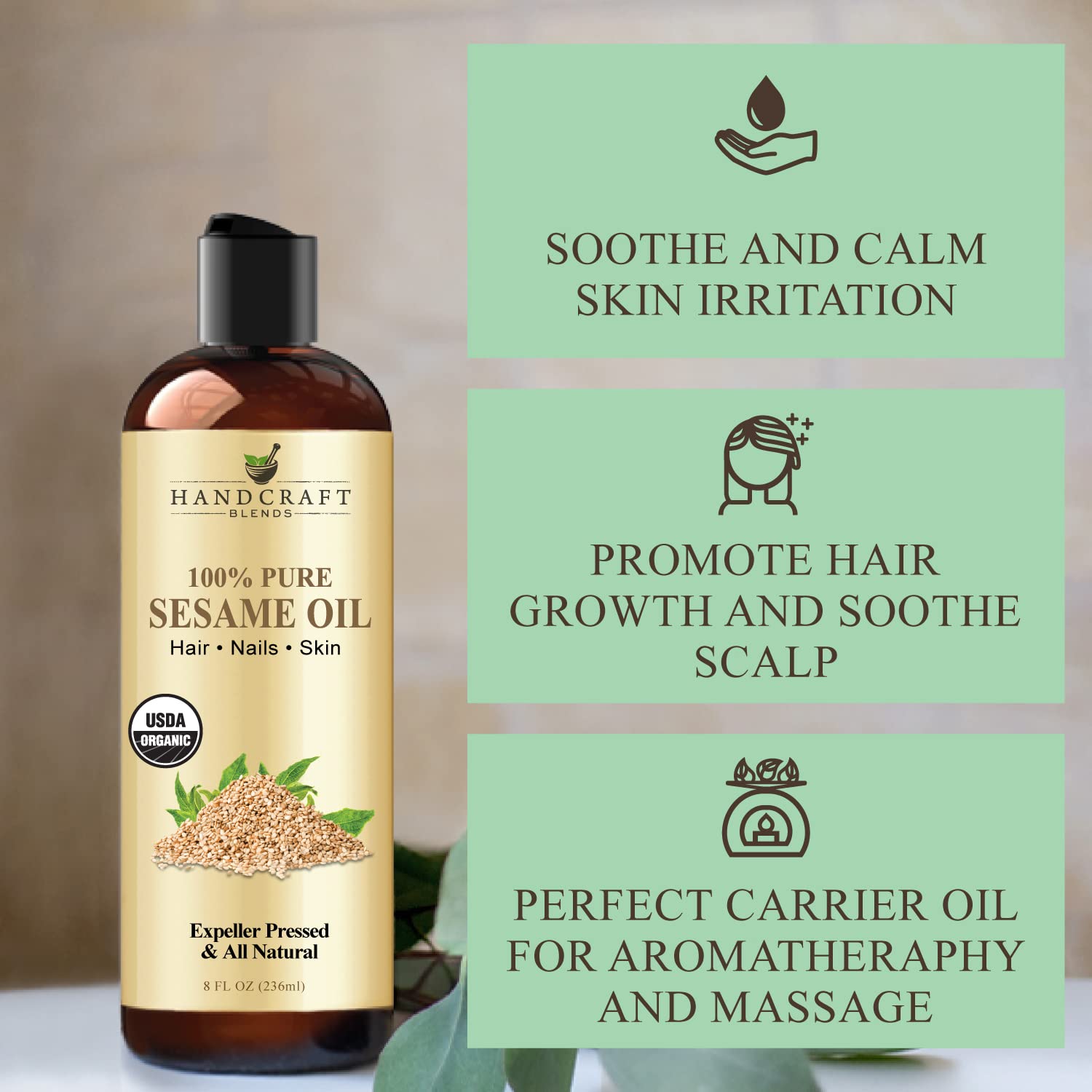 Handcraft Blends Organic Sesame Oil for Skin and Hair 8 oz - 100% Pure and Natural - Premium Handcraft Blends buy supplements canada