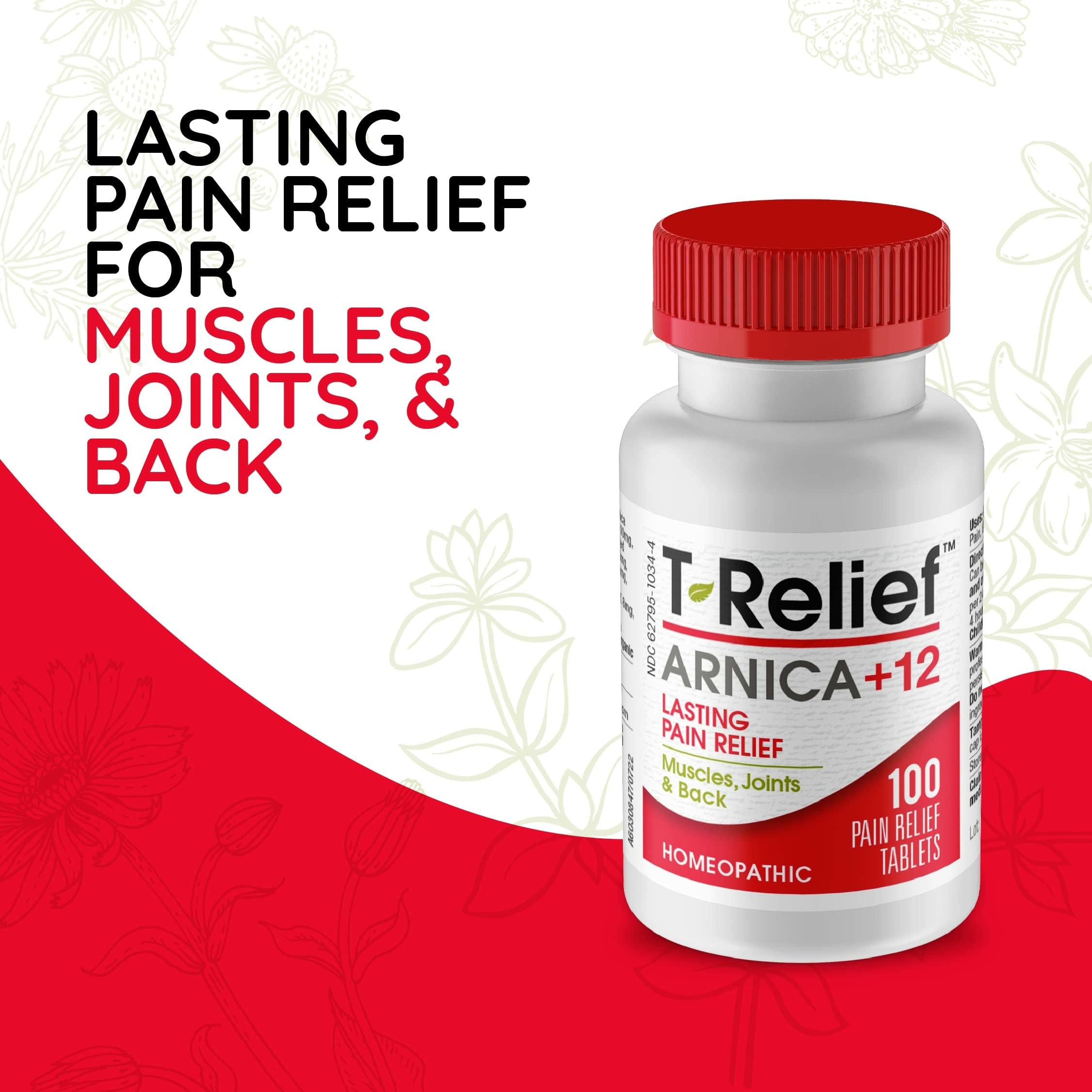 MediNatura T-Relief Pain - Arnica Medication for Naturally Soothing Body Aches - Supports Muscle, Joint & Back Relief - Chewable Tablets - Plant-Based Tablets - Non-Addictive - 100 Count - 2 Pack MediNatura buy supplements canada