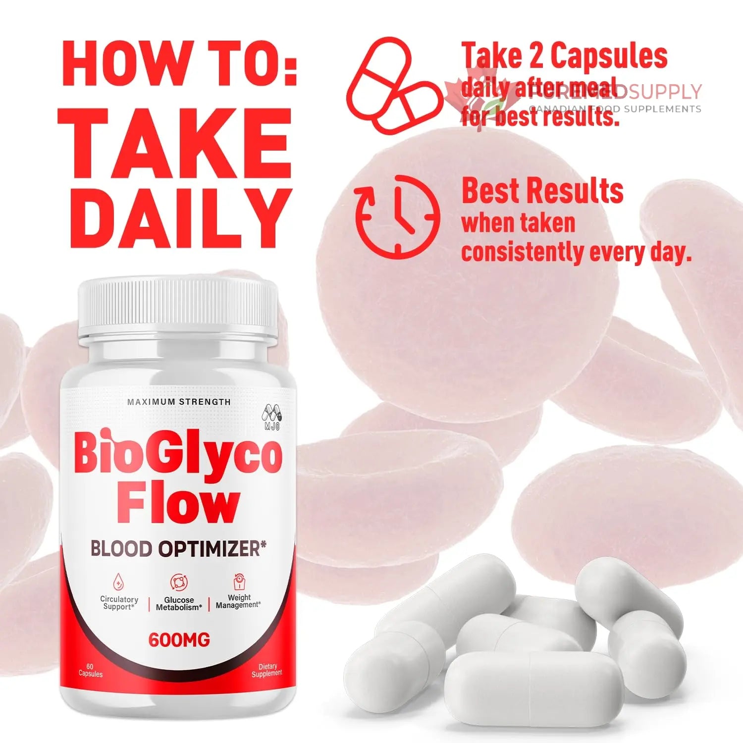 (3 Pack) BioGlyco Flow Blood Optimizer Capsules, Official BioGlyco Flow Pills with All Natural Ingredients, Advanced Health and Wellness Supplement with Maximum Strength Multivitamins (180 Capsules) MJO buy supplements canada