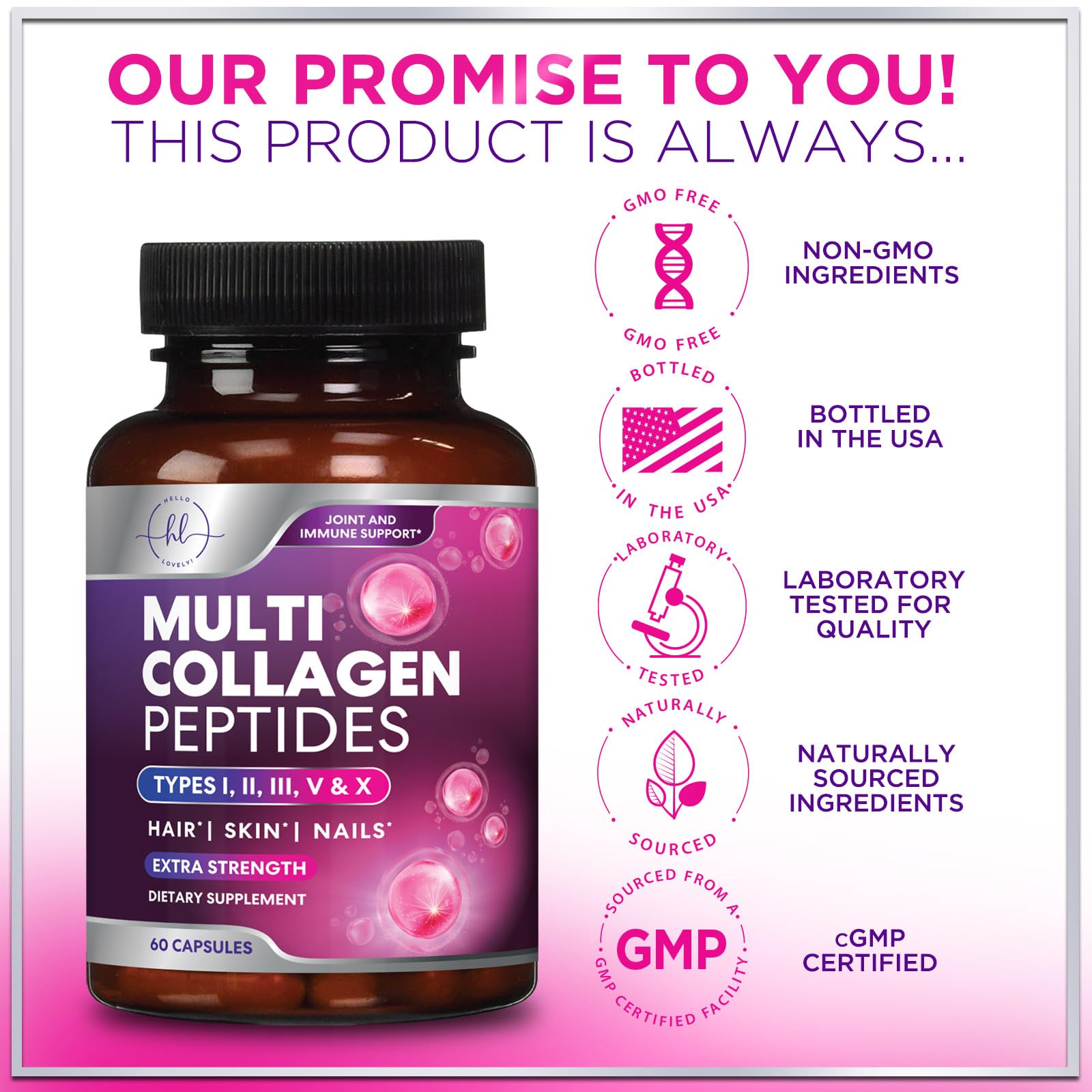 Multi Collagen Supplement 2400 mg - Types I, II, III, V & X Multi Collagen Peptides Pills for Women & Men, Hydrolyzed Collagen Supplements, Hair, Skin, Nail, & Joint Support Supplement, 60 Capsules Hello Lovely! buy supplements canada