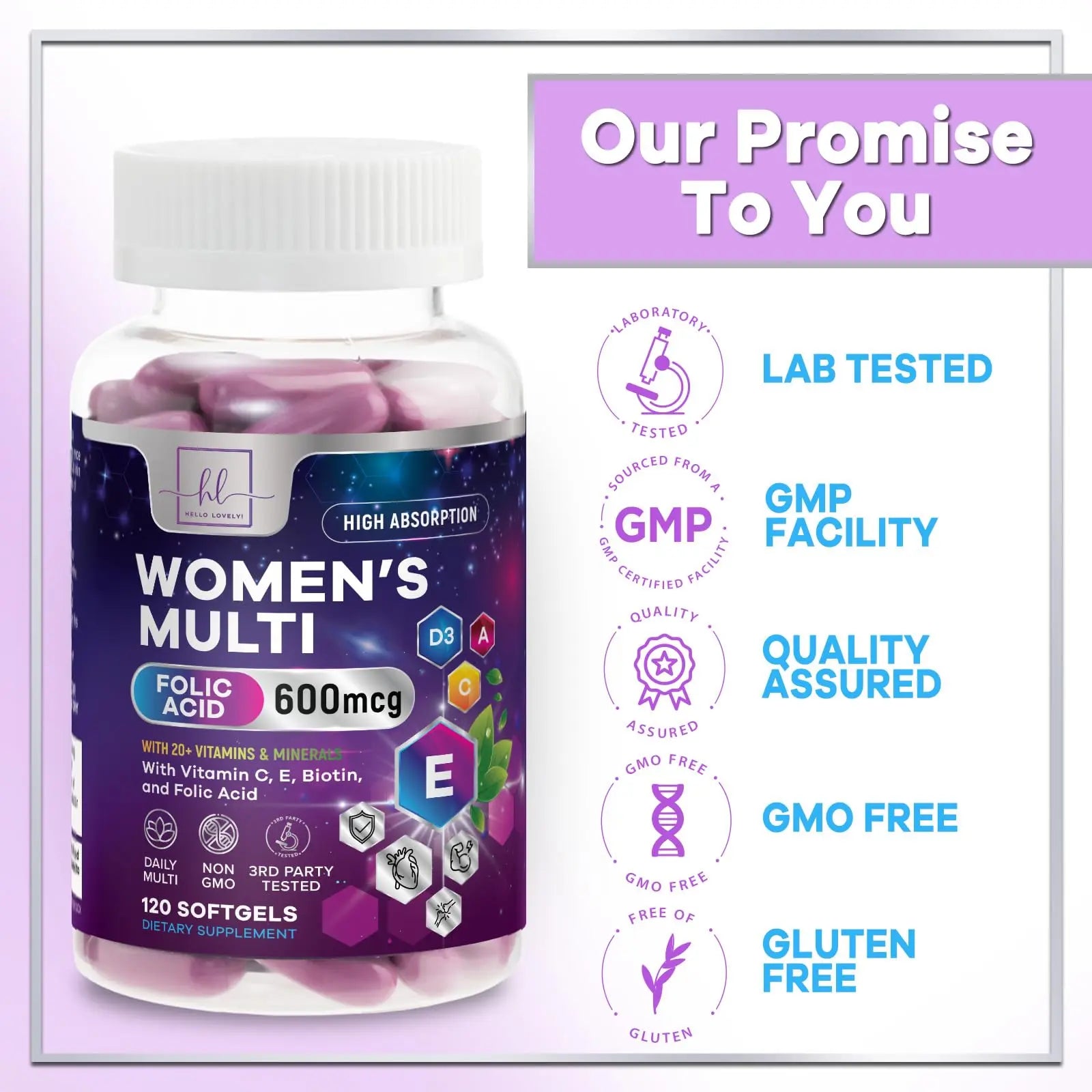 Multivitamin For Women - Complete Daily Woman's Multivitamins with Biotin, Calcium, Folic Acid, Iron, Zinc, Vitamin A, C, D, E & B Vitamins Hello Lovely! buy supplements canada