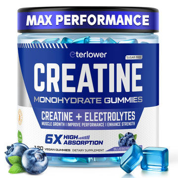eterlower Creatine Monohydrate Gummies 5g – Pre-Workout Energy & Muscle Growth Support for Men & Women | Blueberry Electrolyte Gummies, 120 Count eterlower buy supplements canada