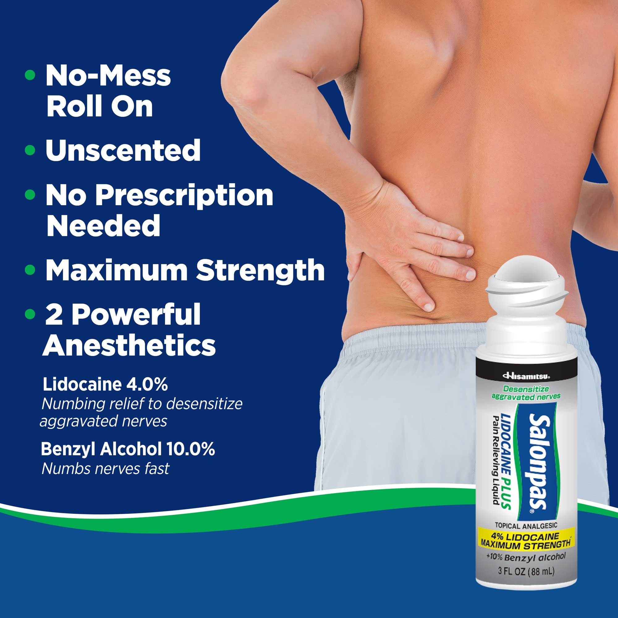 Salonpas LIDOCAINE Plus 3 oz ROLL ON Pain Relieving Liquid! Maximum Strength 4% Lidocaine for Numbing Pain Relief! Mess Free Application! (3 Pack) Salonpas buy supplements canada