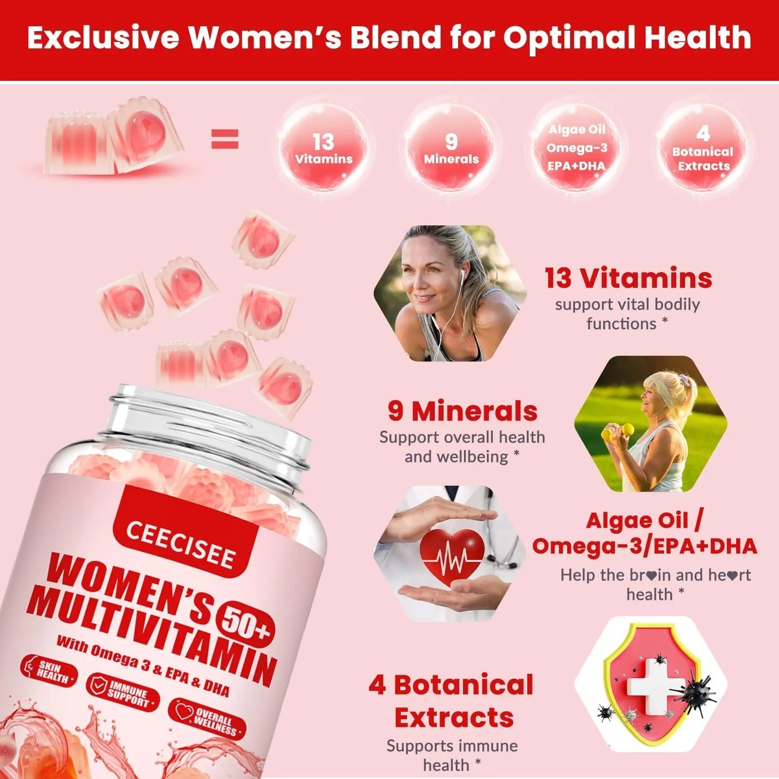 Ceecisee Vitamin Gummies for 50+ Women: Organic Vegan Multivitamin with Iron Omega3 B12 D3 Biotin Zinc Ashwagandha for Hair Skin Health Energy Immune Suppor Ceecisee buy supplements canada