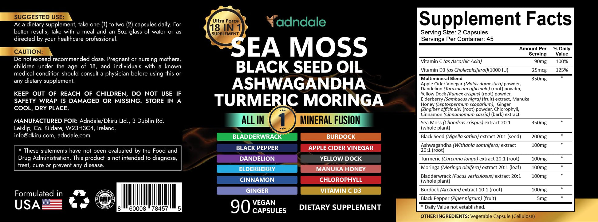 Adndale Sea Moss Capsules - Sea Moss Blend with Ashwagandha, Turmeric & Black Seed Oil - 180 Count Adndale buy supplements canada