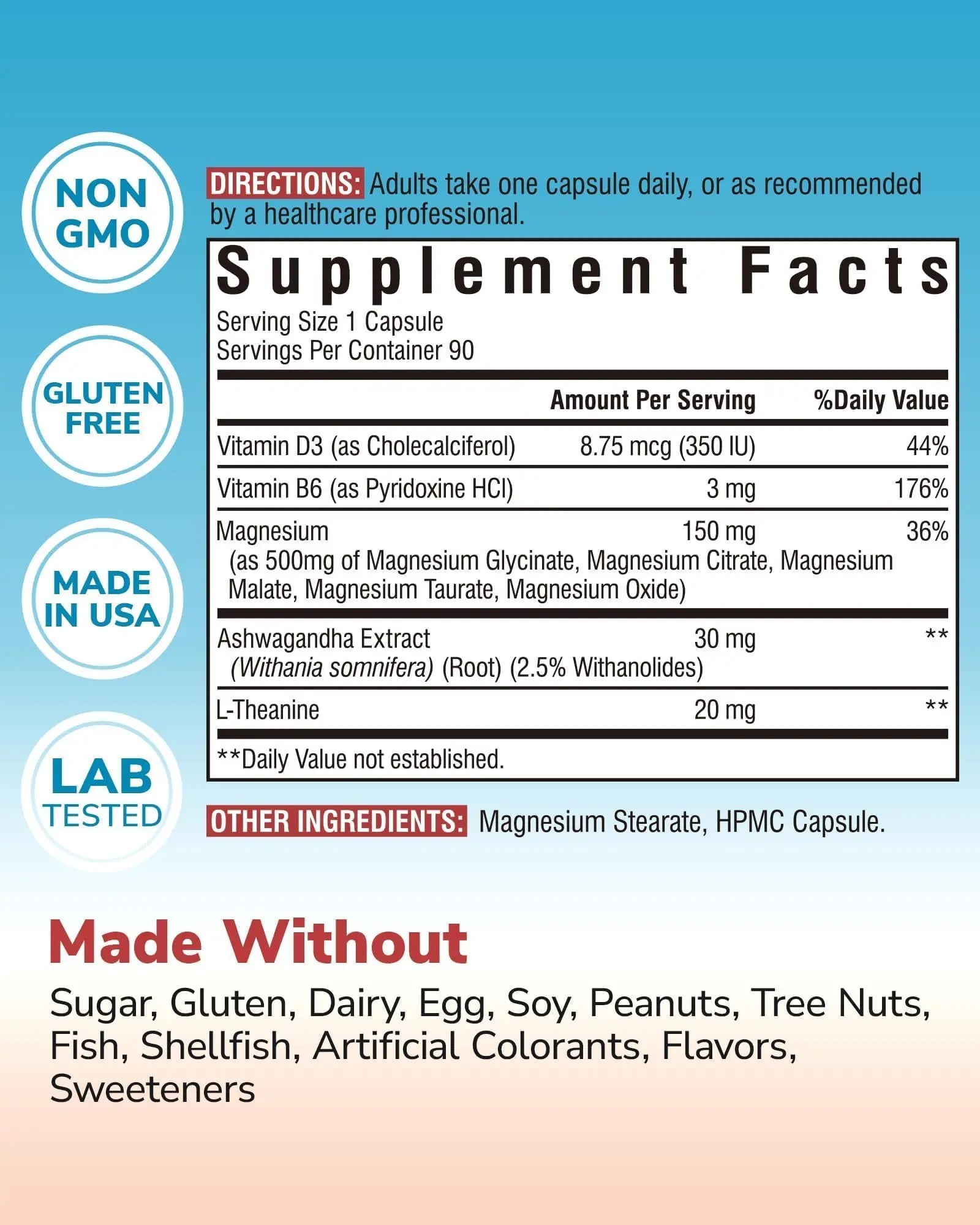 Vitalibre Magnesium Complex with Ashwagandha & L-Theanine - Stress Relief, Bone & Relaxation Support - w/Vitamin D3, B6 - Glycinate, Citrate, Malate, Taurate - 90 Vegan Capsules, Non-GMO, Gluten Free Vitalibre buy supplements canada