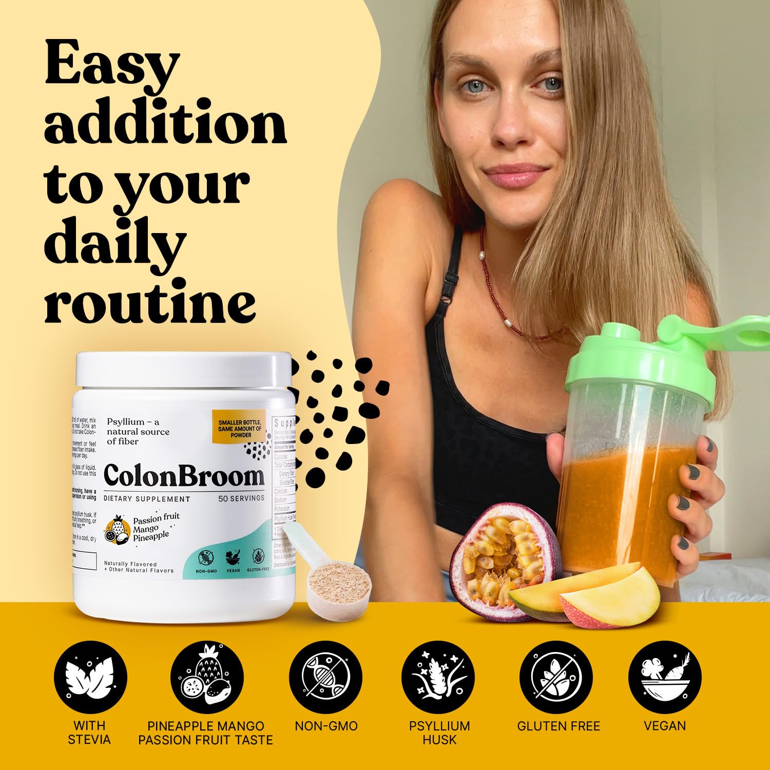 ColonBroom Psyllium Husk Powder with Stevia (Tropical Fruits) - Colon Cleanse for Bloating Relief & Gut Health - Colon Broom Fiber Powder Drink - Vegan Fiber Powder Stevia Supplement, 50 Servings ColonBroom buy supplements canada