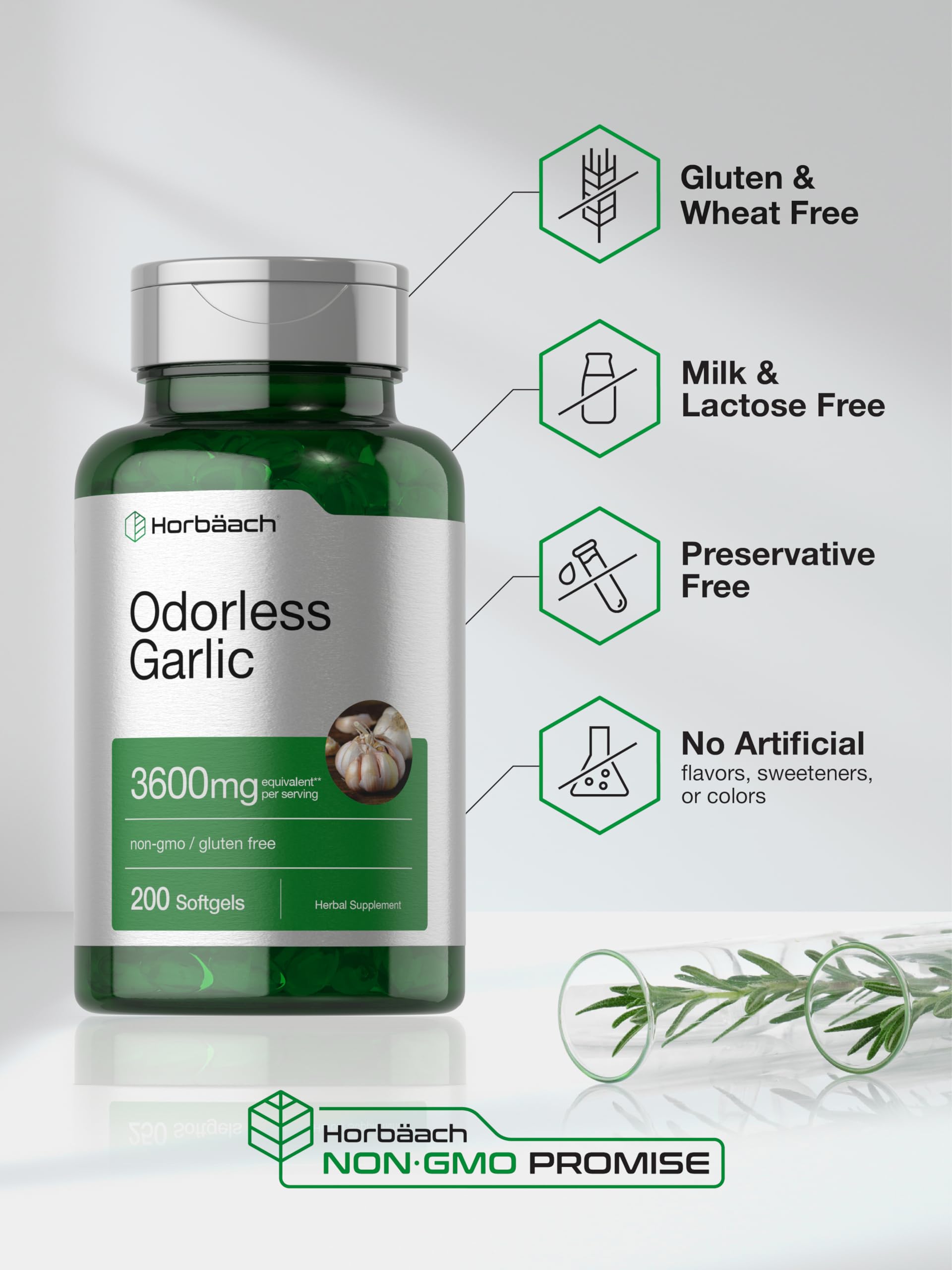 Horbäach Odorless Garlic Softgel Supplement | 200 Count | Ultra Potent Concentrated Herbal Extract | Non-GMO & Gluten Free Horbäach buy supplements canada