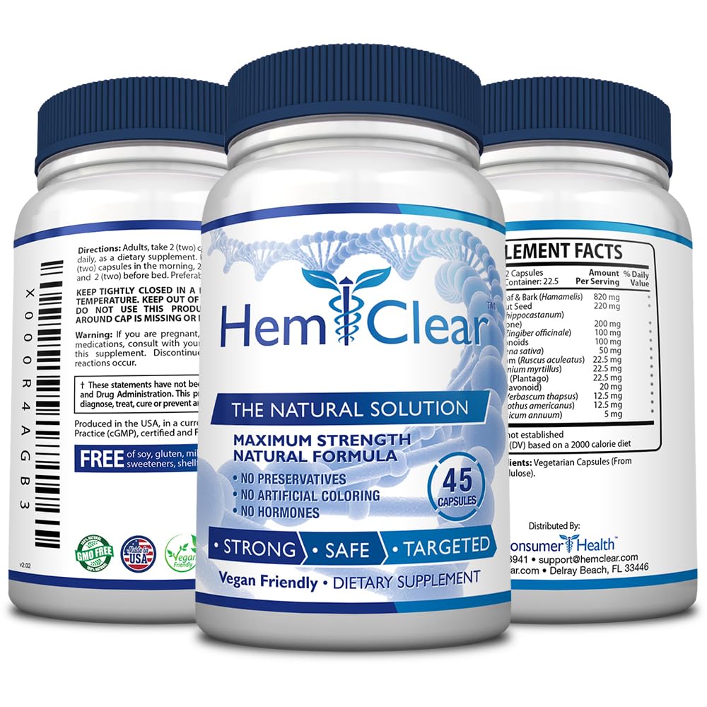 HemClear for Hemorrhoids - Vegan Formula for Hemorrhoid Relief & Vascular Health - Maximum Strength 2 Bottle 90 Capsules Hemclear buy supplements canada