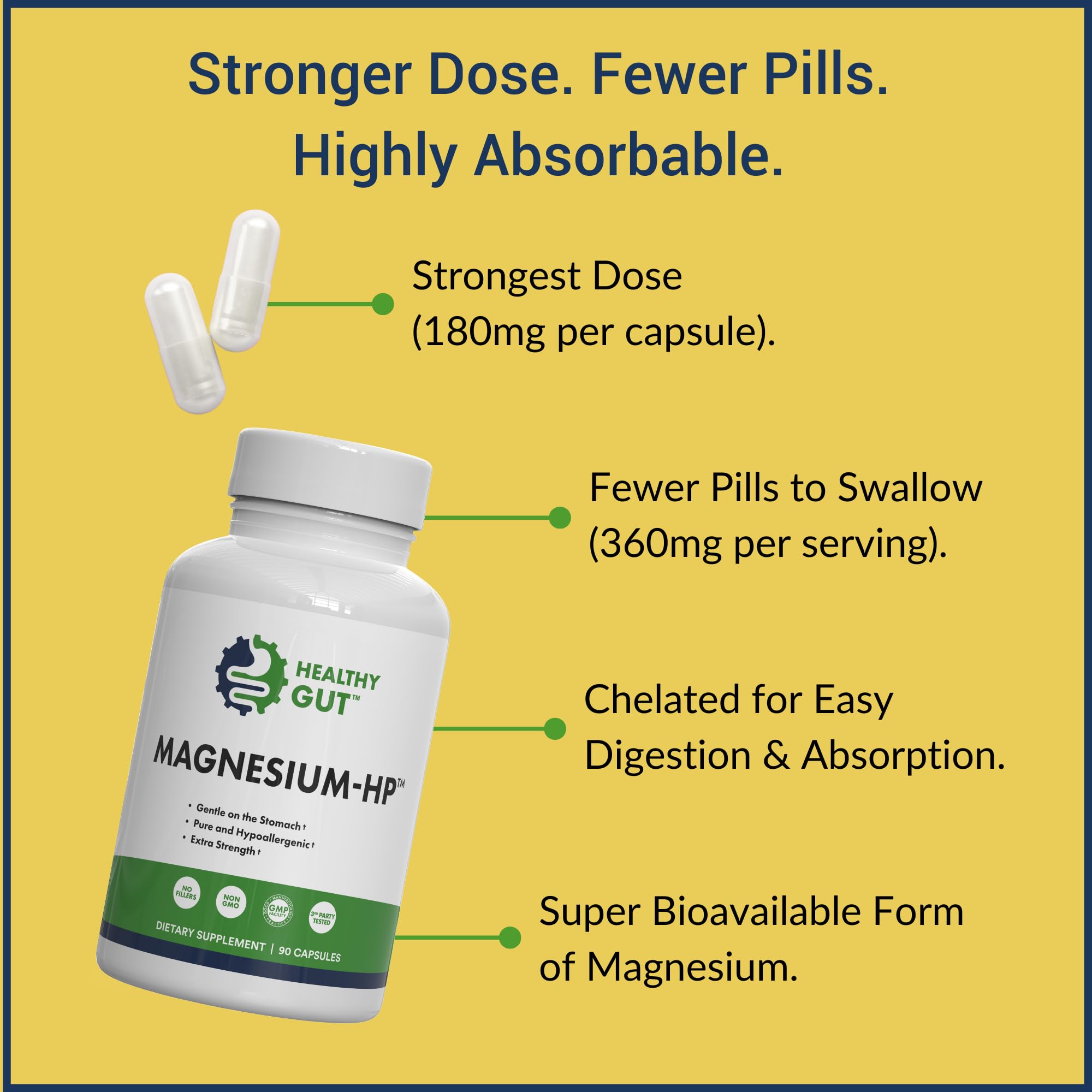 Healthy Gut Magnesium-HP | Ultra Pure Magnesium Glycinate Capsules with Zero Fillers | 180 mg Magnesium Glycinate | 90 Servings Healthy Gut buy supplements canada