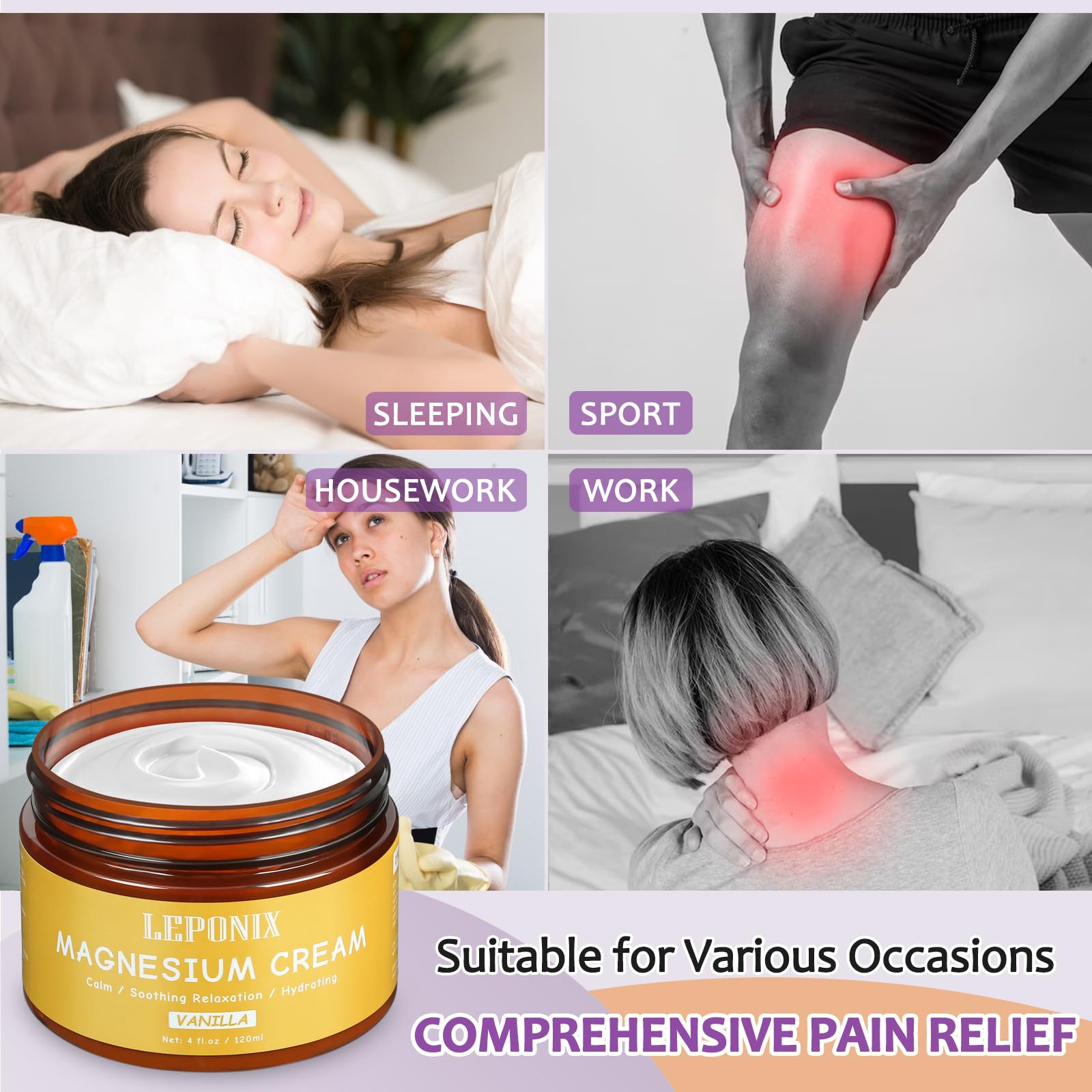 Magnesium Cream for Sleep & Muscle Recovery - Soothing Topical Magnesium Lotion for Leg Cramps, Joint Comfort, Pain Relief - Relaxing Magnesium Body Butter for Men Women Kids (120ml, Vanilla) LEPONIX buy supplements canada