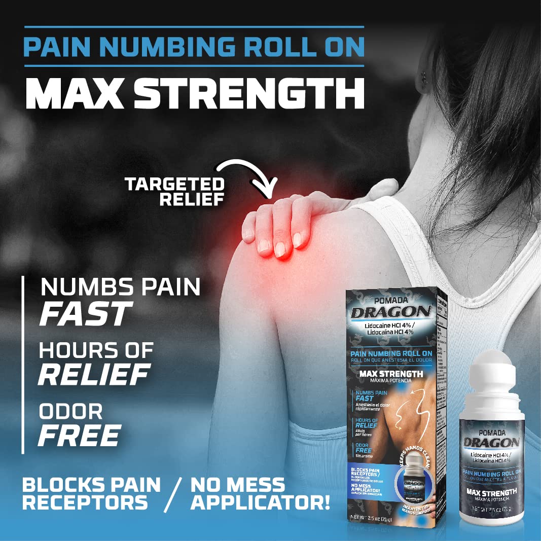 Dragon - POMADA, Maximum Strength- Pain Numbing & Long Lasting Pain Relief No Mess Applicator with Lidocaine Roll On, 2.5 oz, Pack of 3 Dragon Tabs buy supplements canada