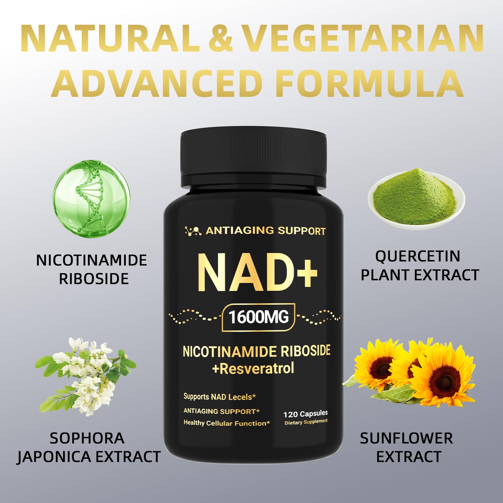 NAD Supplement 1600mg, NAD+ with Resveratrol & Nicotinamide Riboside, Anti-Aging Support, Cellular Energy & Mental Clarity Support, Vegan Non-GMO, 120 Capsules ANTIAGING SUPPORT buy supplements canada