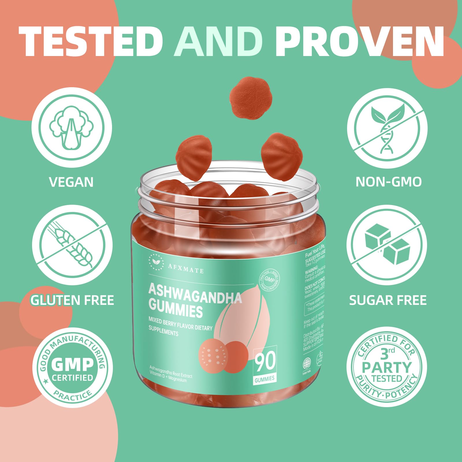 AFXMATE Ashwagandha Gummies for Women Sugar Free, Men's Ashwagandha Supplement Gummy with Vitamin D Magnesium Vegan (90 Counts) AFXMATE buy supplements canada