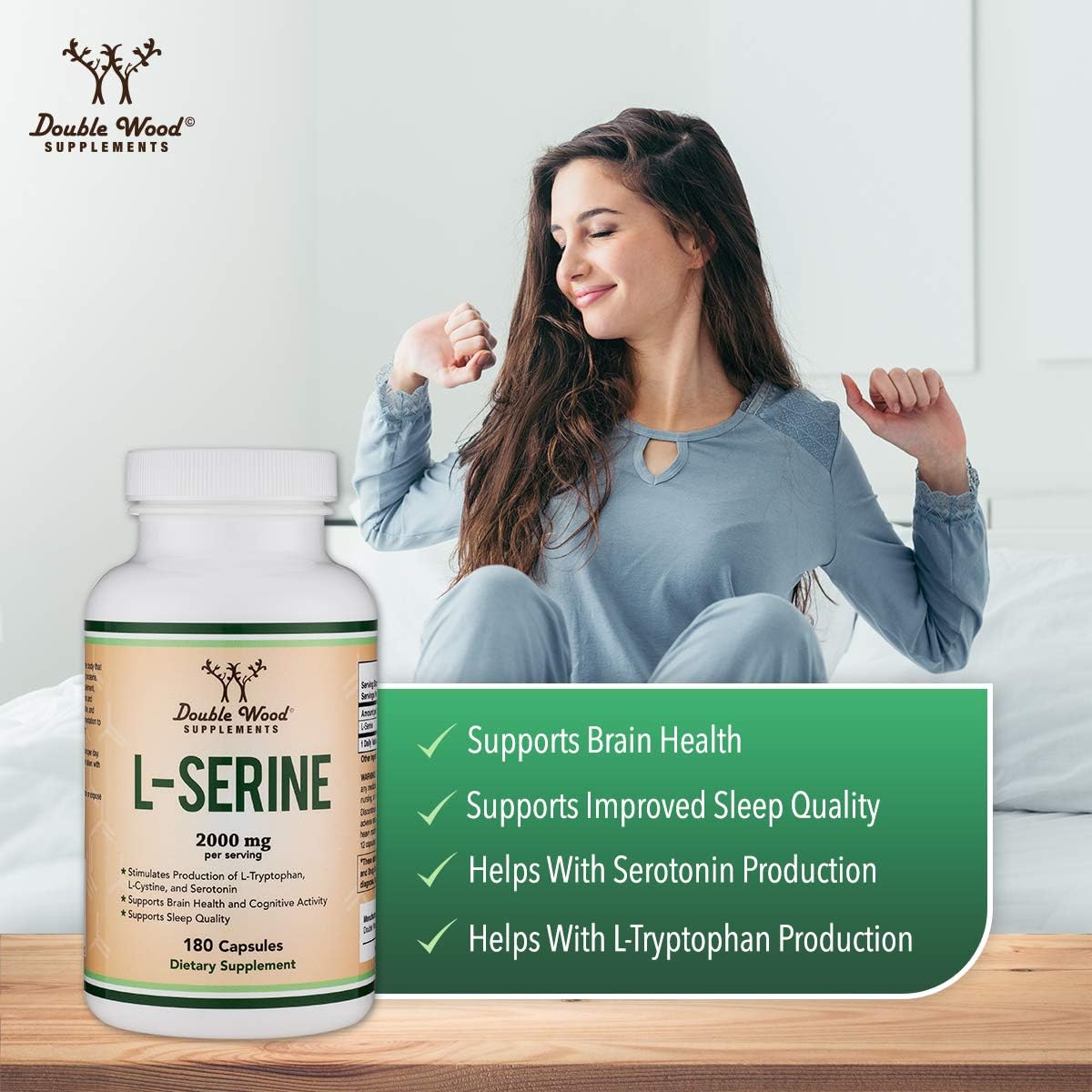 L-Serine Capsules (Third Party Tested) - 2,000mg Servings Used in Clinical Study, 180 Count, 500mg per Capsule (L Serine Amino Acid for Serotonin Production and Brain Support) by Double Wood Double Wood Supplements buy supplements canada