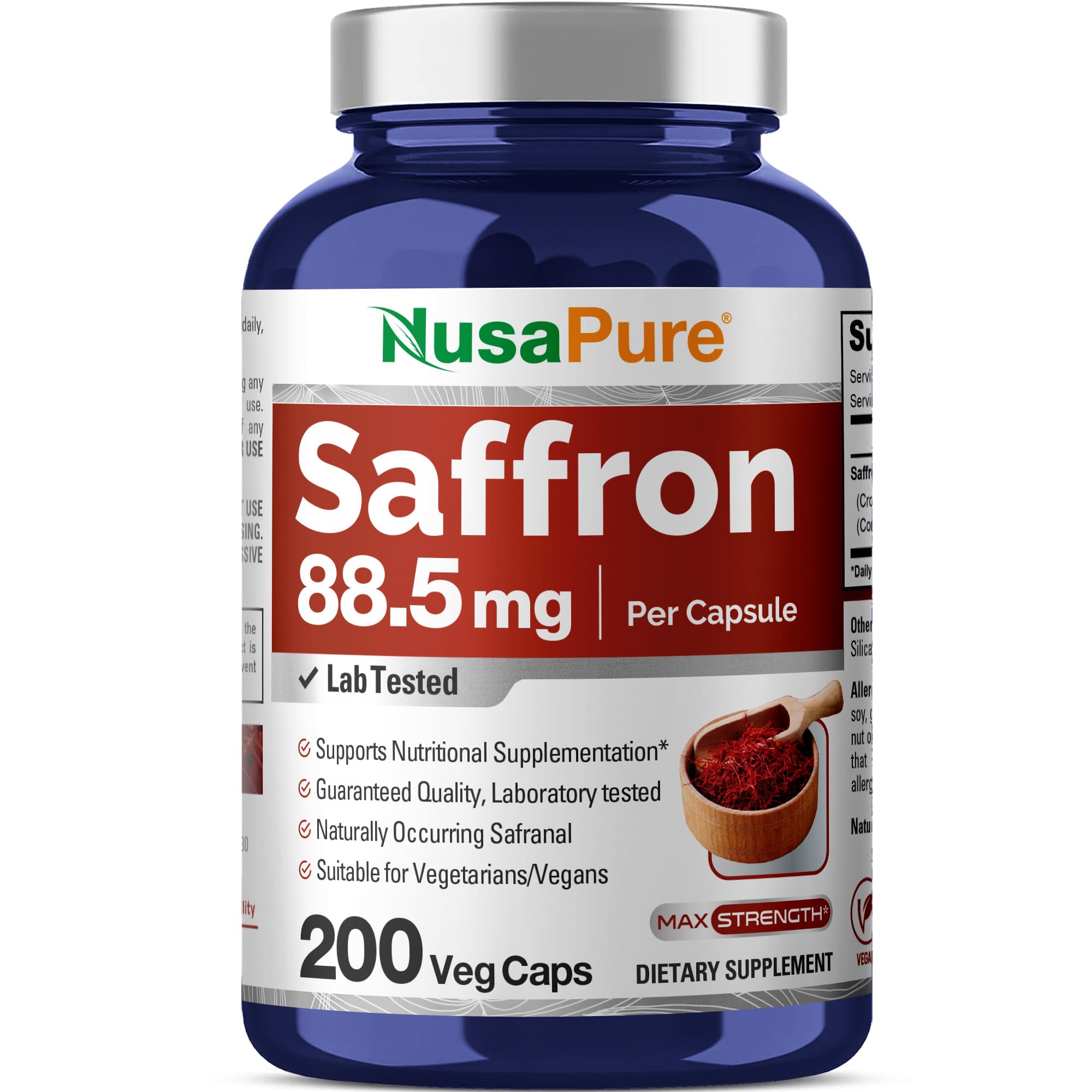 NusaPure Saffron Extract 88.5mg 200 Veggie Caps (Vegetarian, Non-GMO, Vegan) NusaPure buy supplements canada